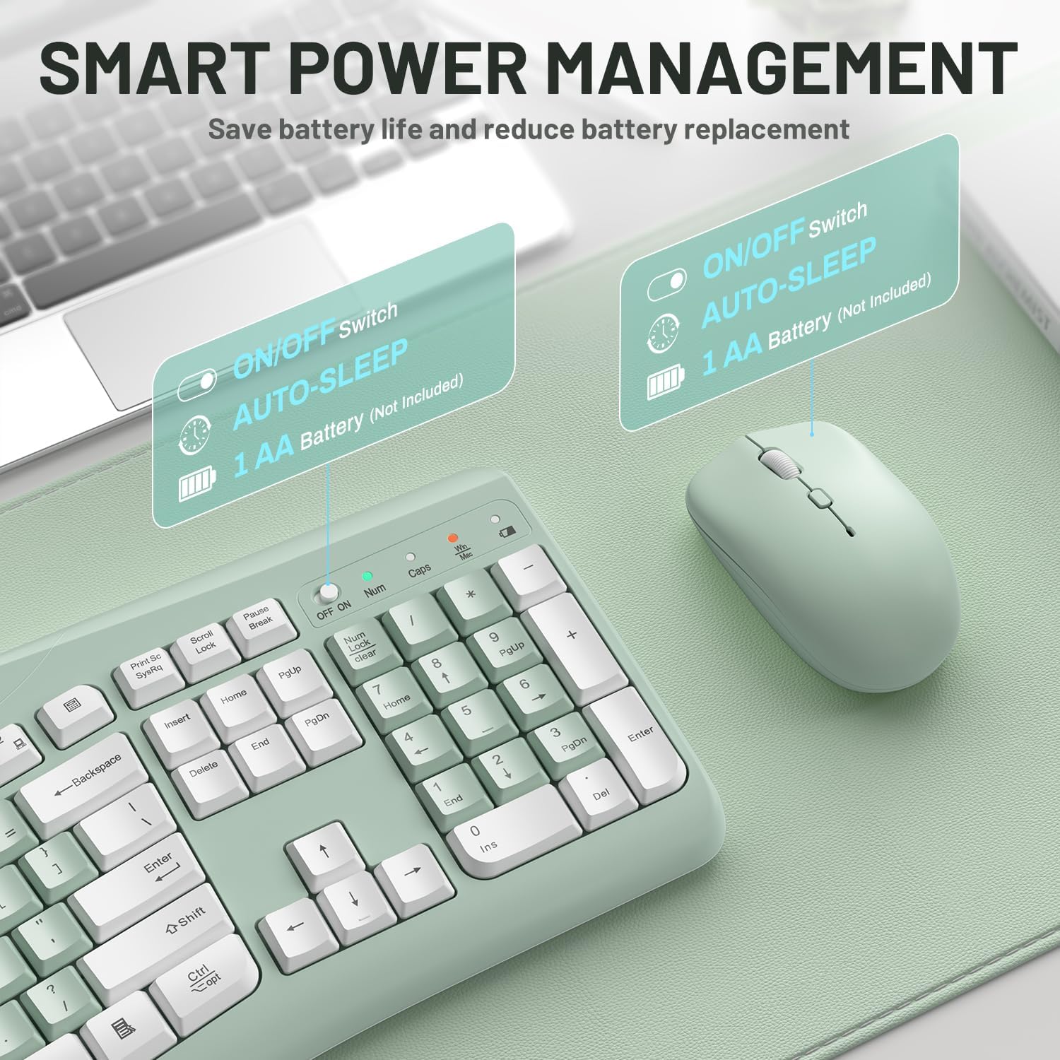 Thumbnail 6 de RECCAZR Wireless Keyboard and Mouse Combo, Quiet Curved Design, Avocado Green