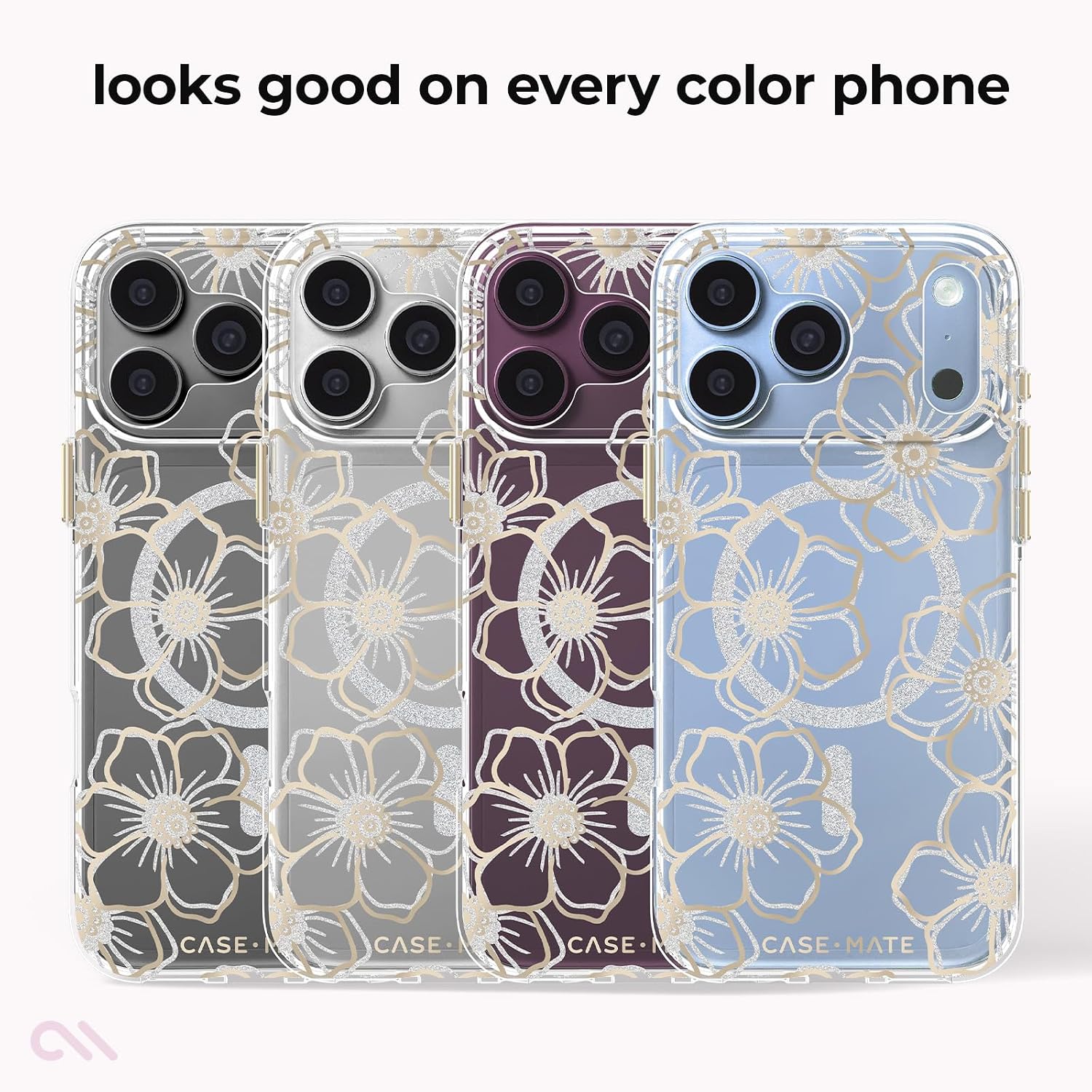 Detalle de Case-Mate iPhone 18 Proケース フローラルジェム MagSafe対応・花柄ラインストーン