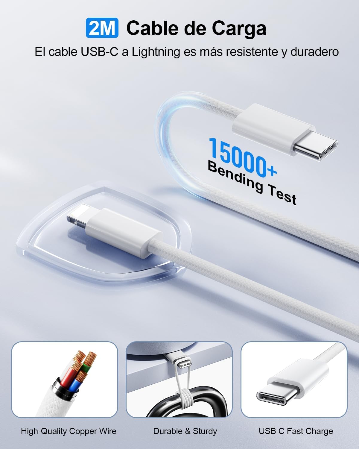 Thumbnail 2 de LumFocus Cargador USB-C de 25W con cable de 2 m para iPhone y más (Blanco)