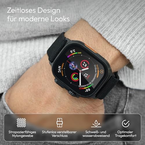 Detalle de VONMÄHLEN Classic Nylon Loop: Robustes Armband für Apple Watch 40/41/42 mm – All Black
