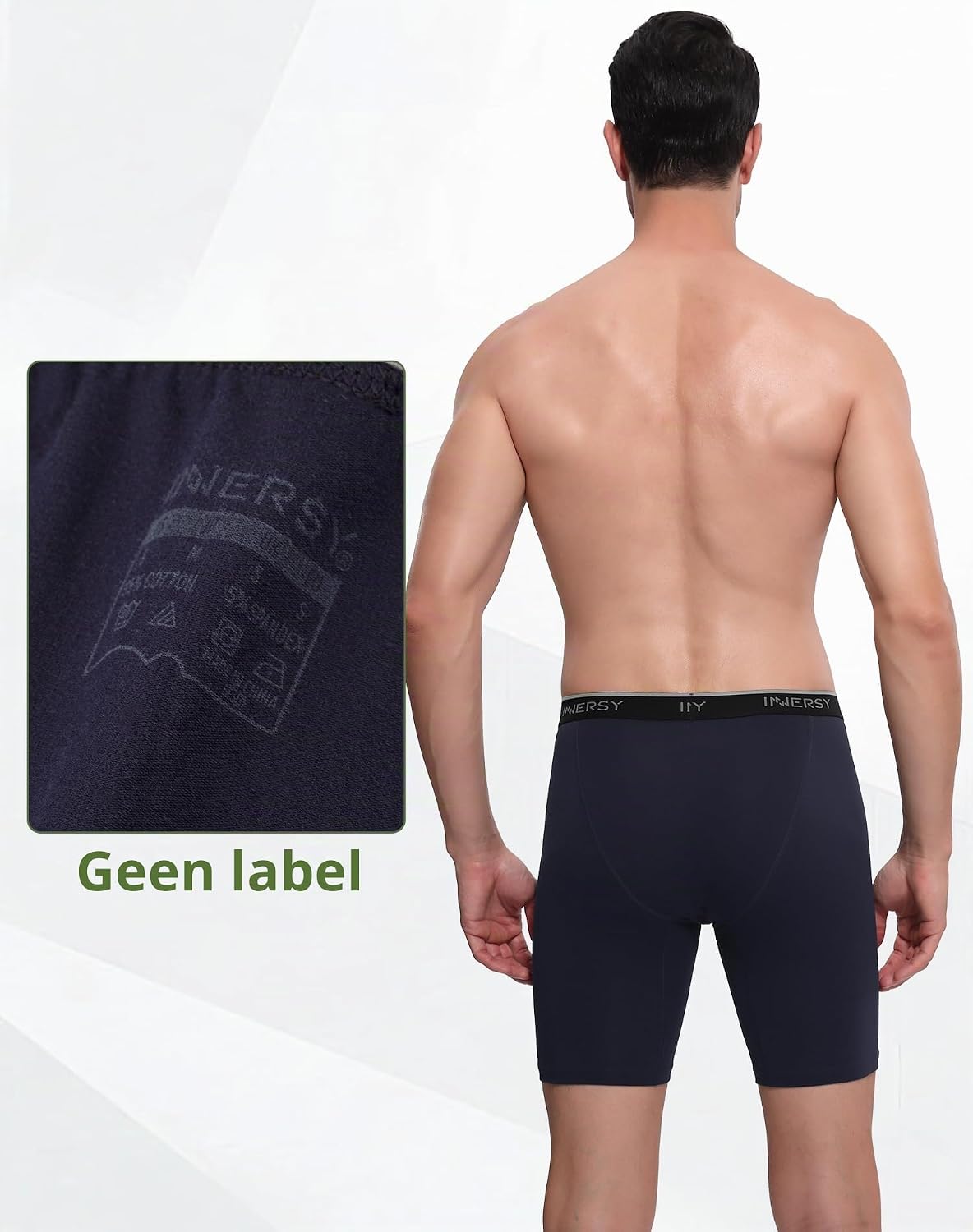 Detalle 2 de INNERSY herenboxershorts, lange katoenen retroshorts tegen schuren, 3 stuks