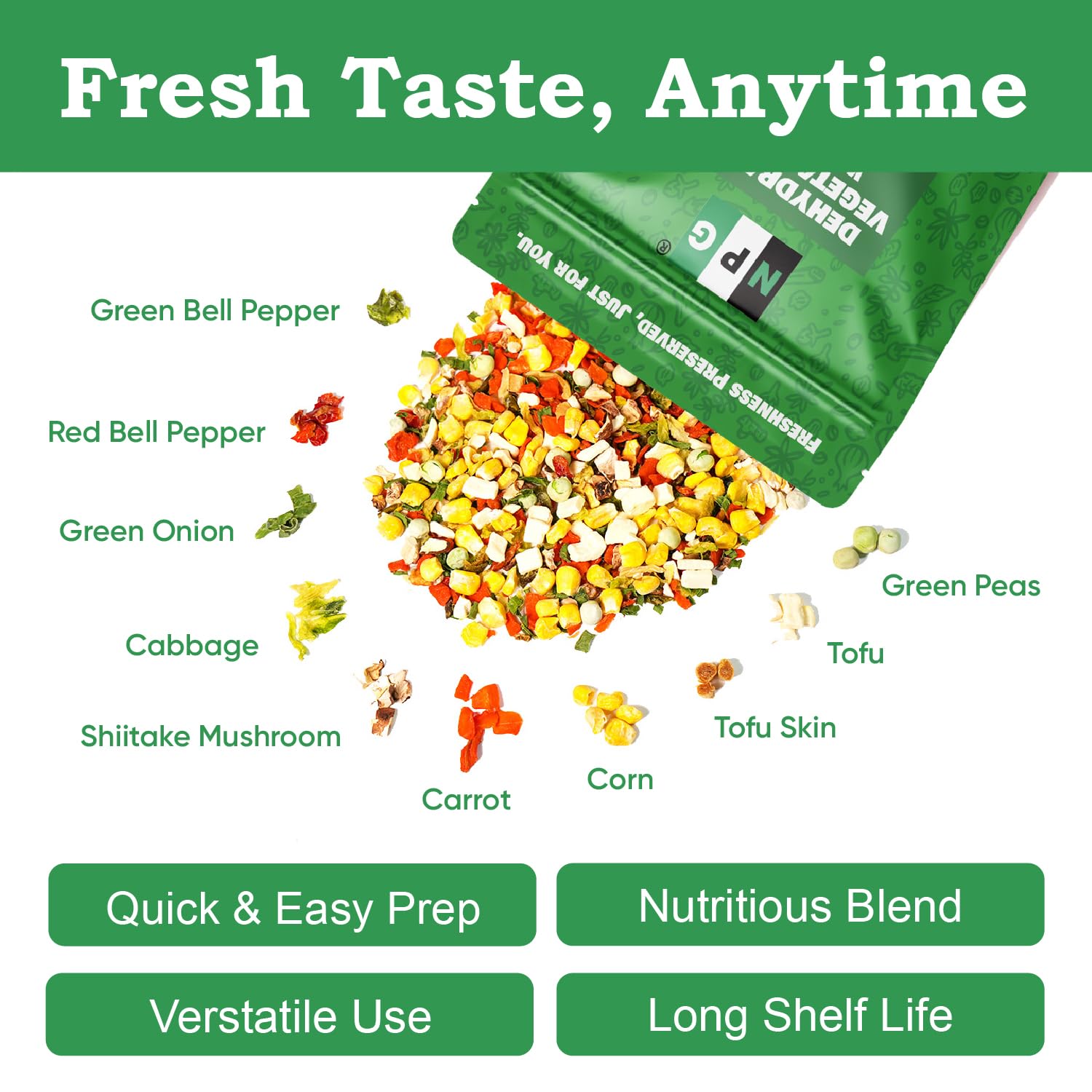 Detalle de Natural Plus Green Dried Vegetable Mix, 9 Oz, Shiitake Mushroom & Tofu, No Added Salt