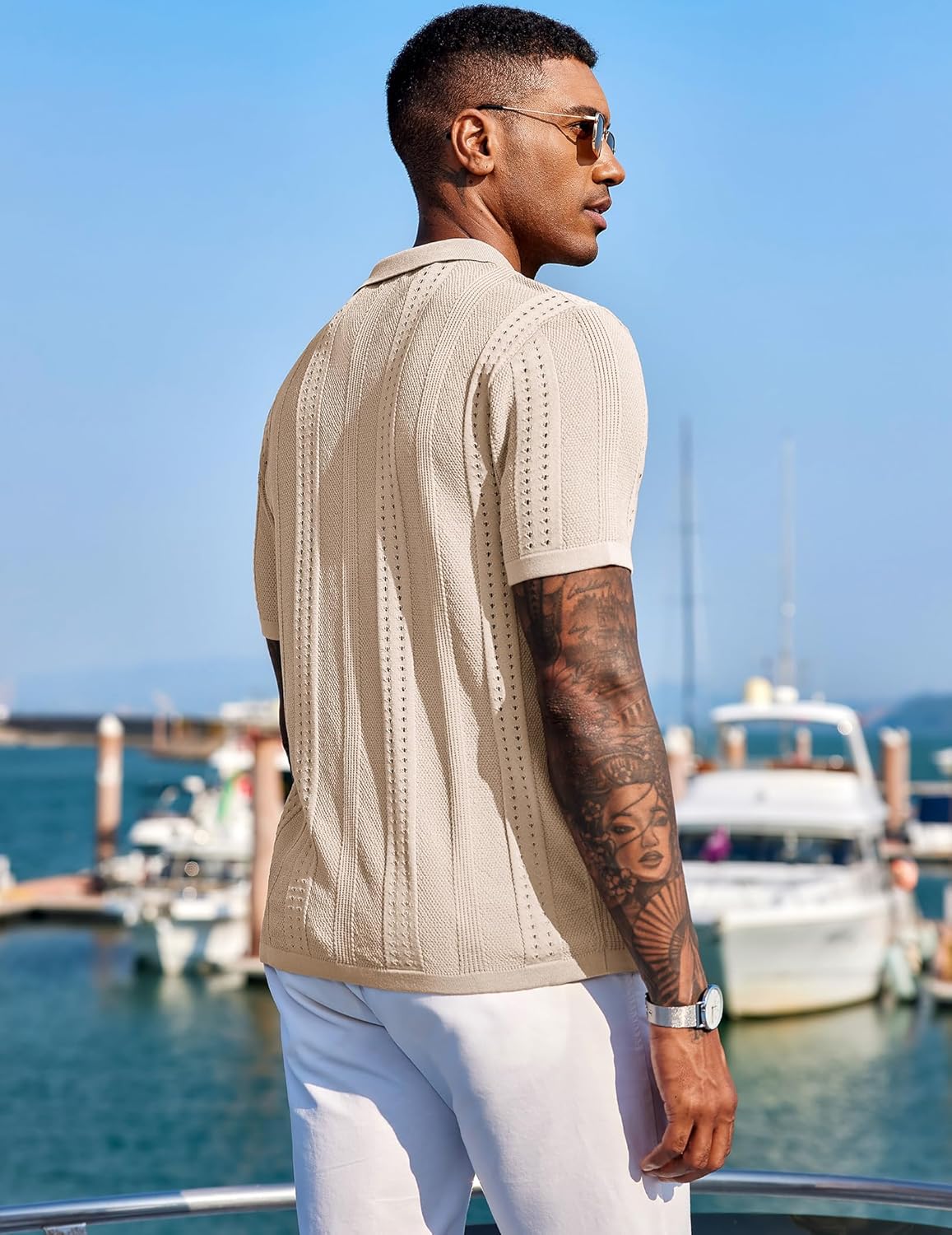 Detalle de COOFANDY Men's Knit Short Sleeve Polo shirt
