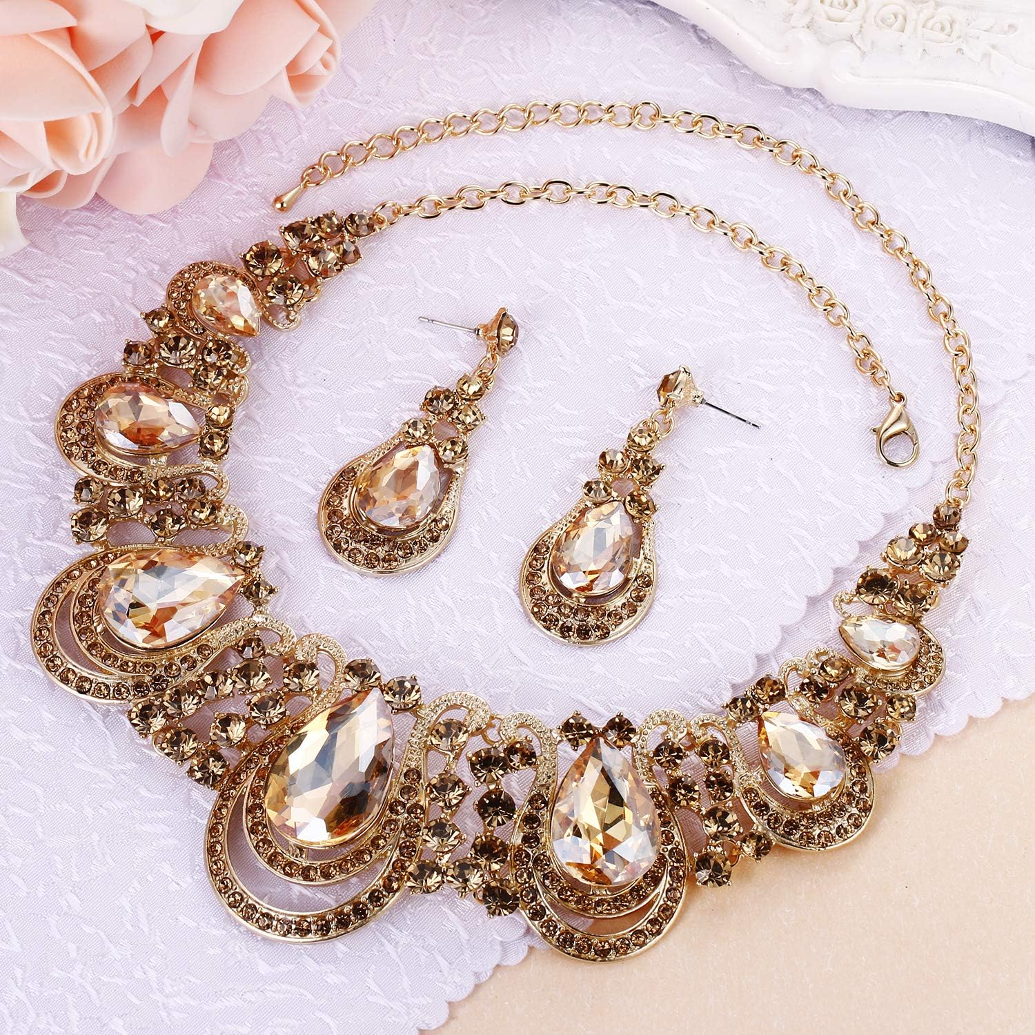 Thumbnail 2 de Set gioielli donna Clearine: collana statement con cristallo a goccia e orecchini pendenti