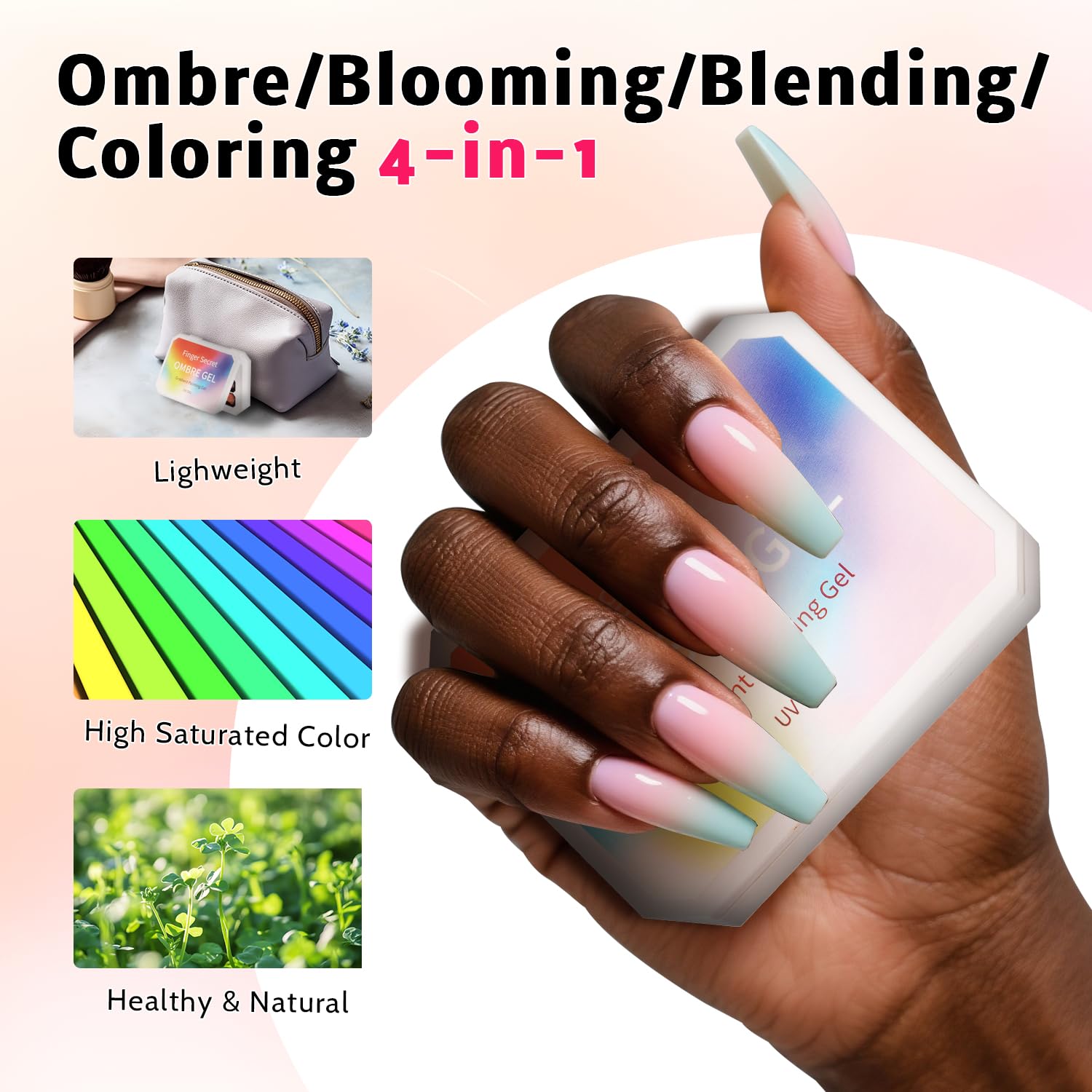 Detalle 2 de Karroy Sponge Pat Paint Nail Gel (9-Color Ombre Gradient), UV/LED Curing No-Wipe Gel for Floral Nail Art
