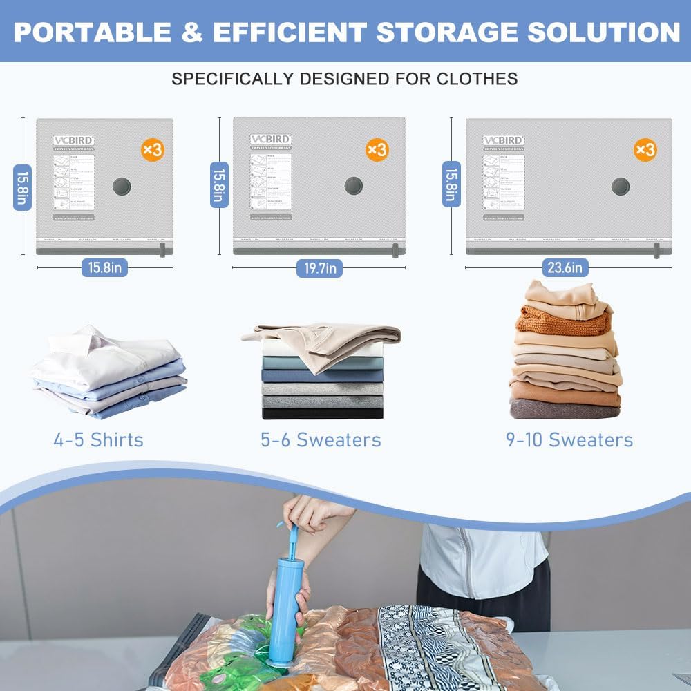 Thumbnail 5 de Vacbird Vacuum Storage Bags (9 Pack) – Reusable space-saver vacuum bags for clothes