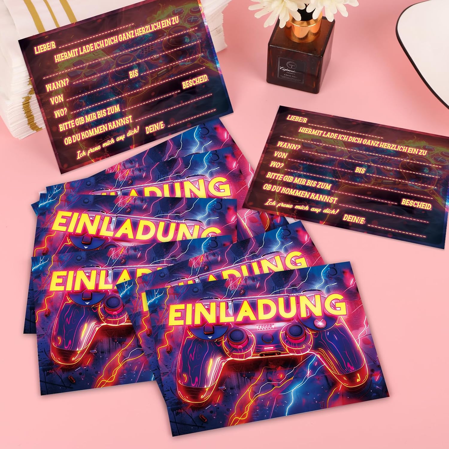 Thumbnail 5 de Werfunee Gamer Einladungskarten 12 Stück – 15 × 11 cm Kindergeburtstag (Mädchen/Junge)