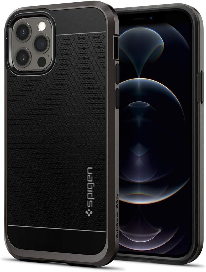 Detalle de Spigen Neo Hybrid pour iPhone 12 / iPhone 12 Pro en Gunmetal : coque double couche avec protection des coins