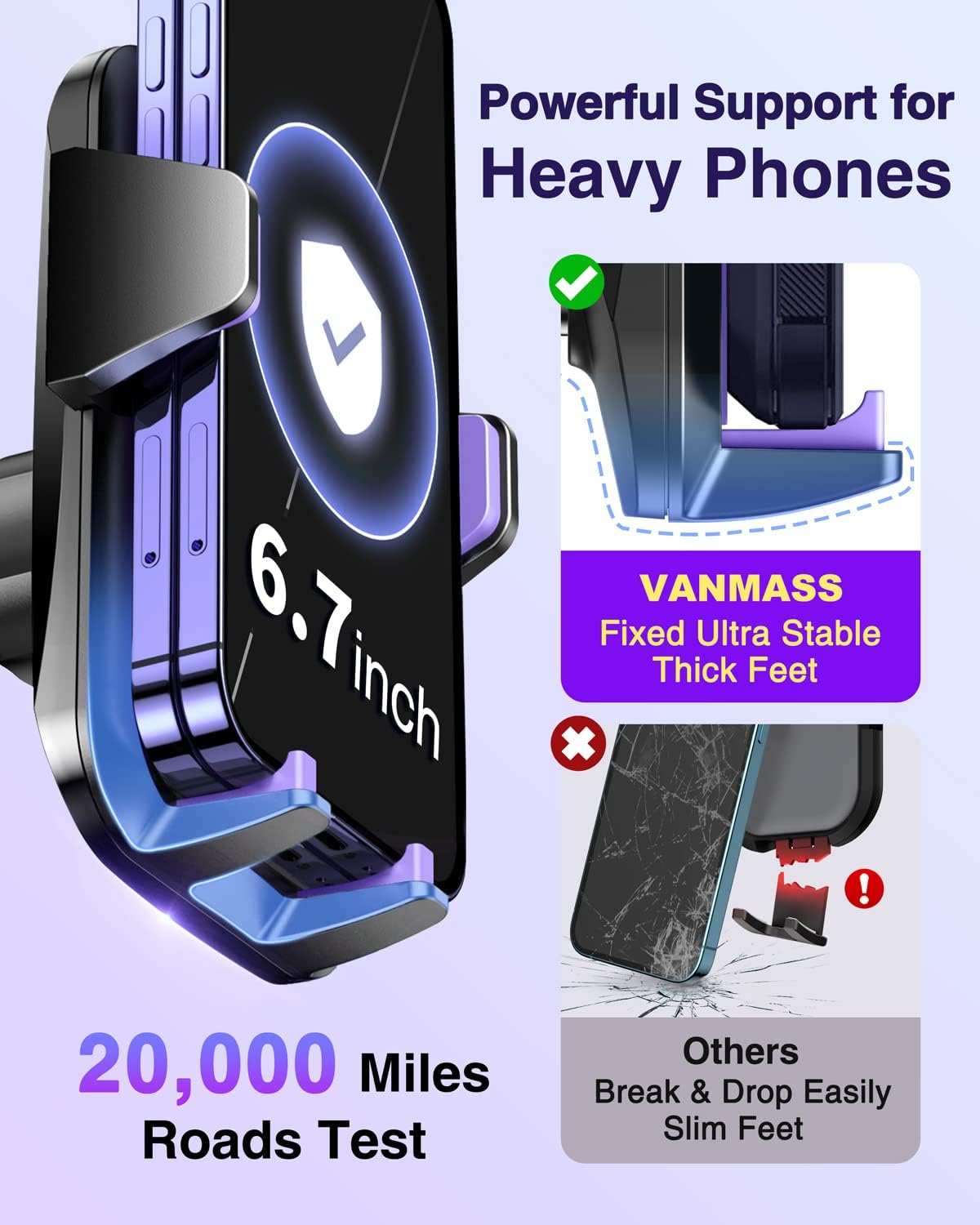 Detalle de VANMASS Handyhalterung Auto Lüftung violett 4-in-1 mit Saugnapf und flexibler Halterung