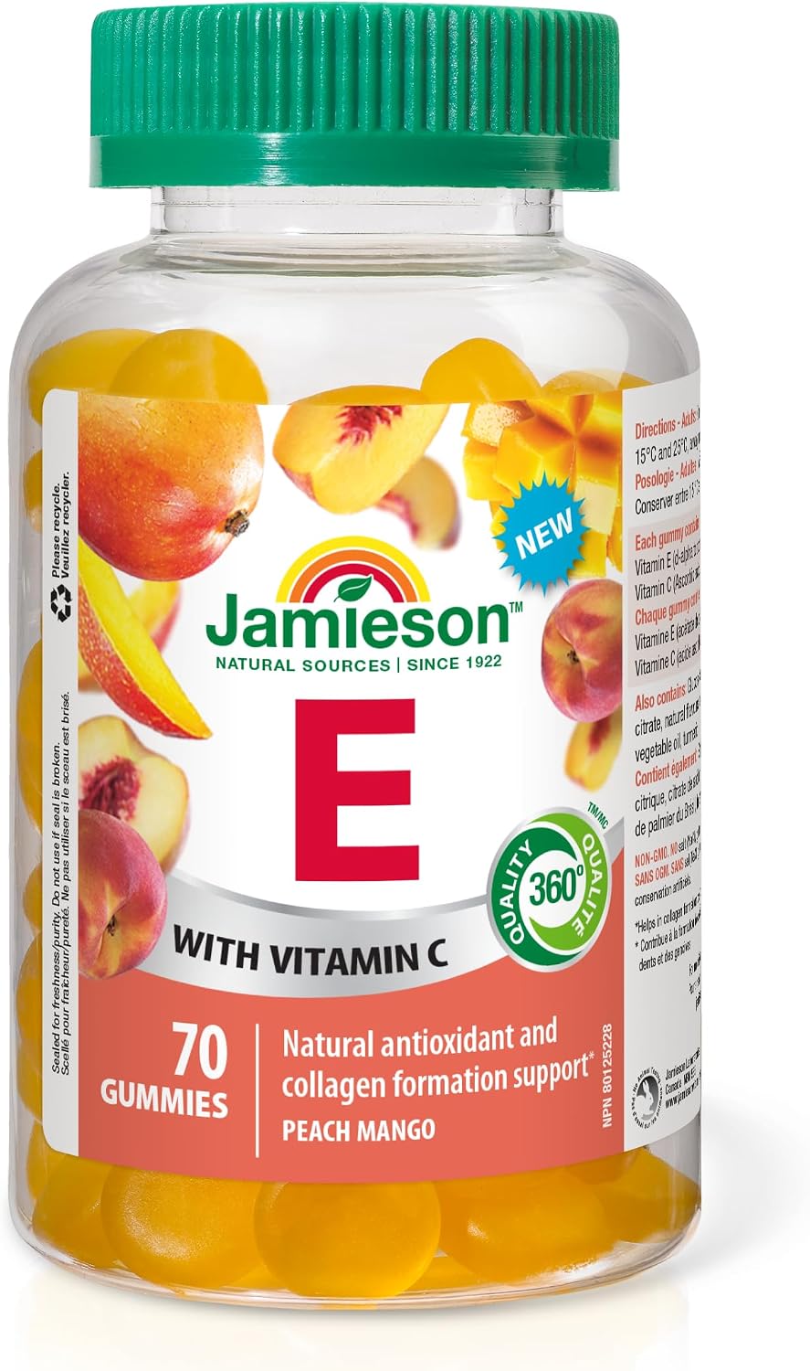 Detalle de Jamieson Vitamin E 100 IU Gummies, Peach Mango with 25 mg Vitamin C