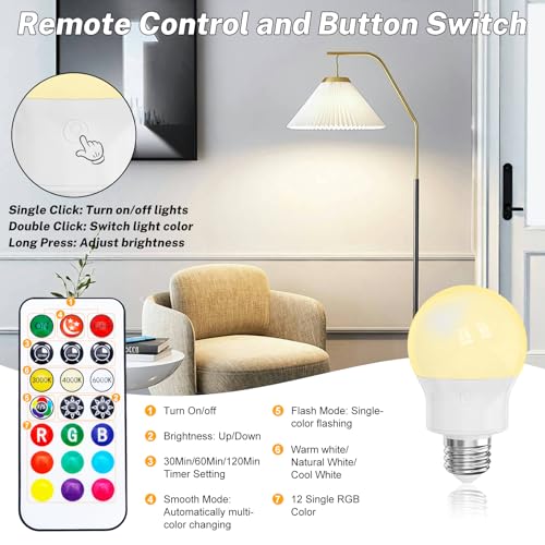 Thumbnail 3 de Pinrutar LED Rechargeable Light Bulb with Remote & Magnetic Base (2 Pack) – 8W E14