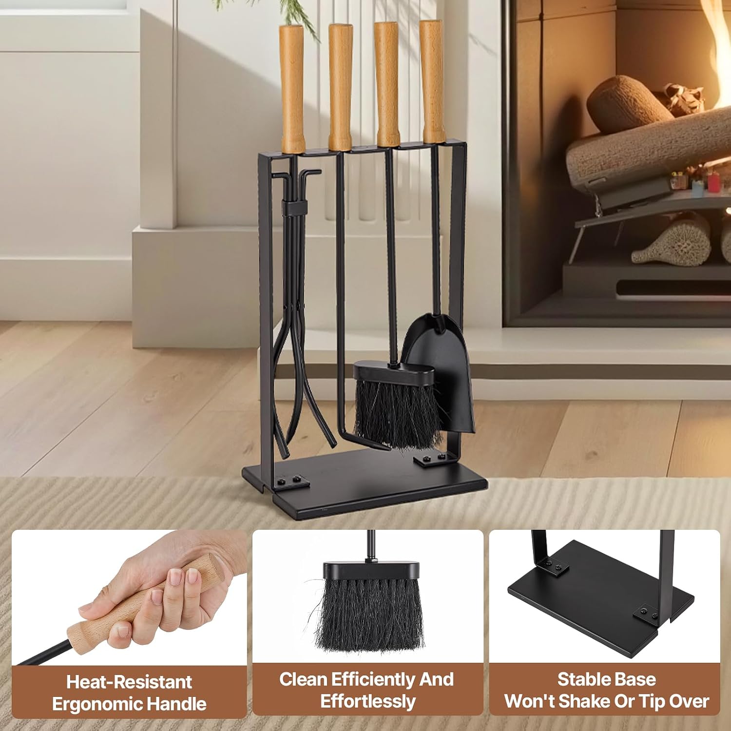 Thumbnail 5 de Amagabeli Garden Home 5 Pieces Fireside Companion Set in Black Wrought Iron