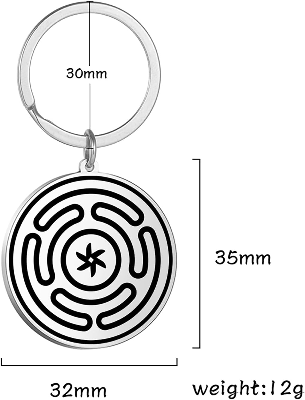 Detalle de VASSAGO Wheel of Hecate Keychain – Stainless Steel Amulet for Women and Men