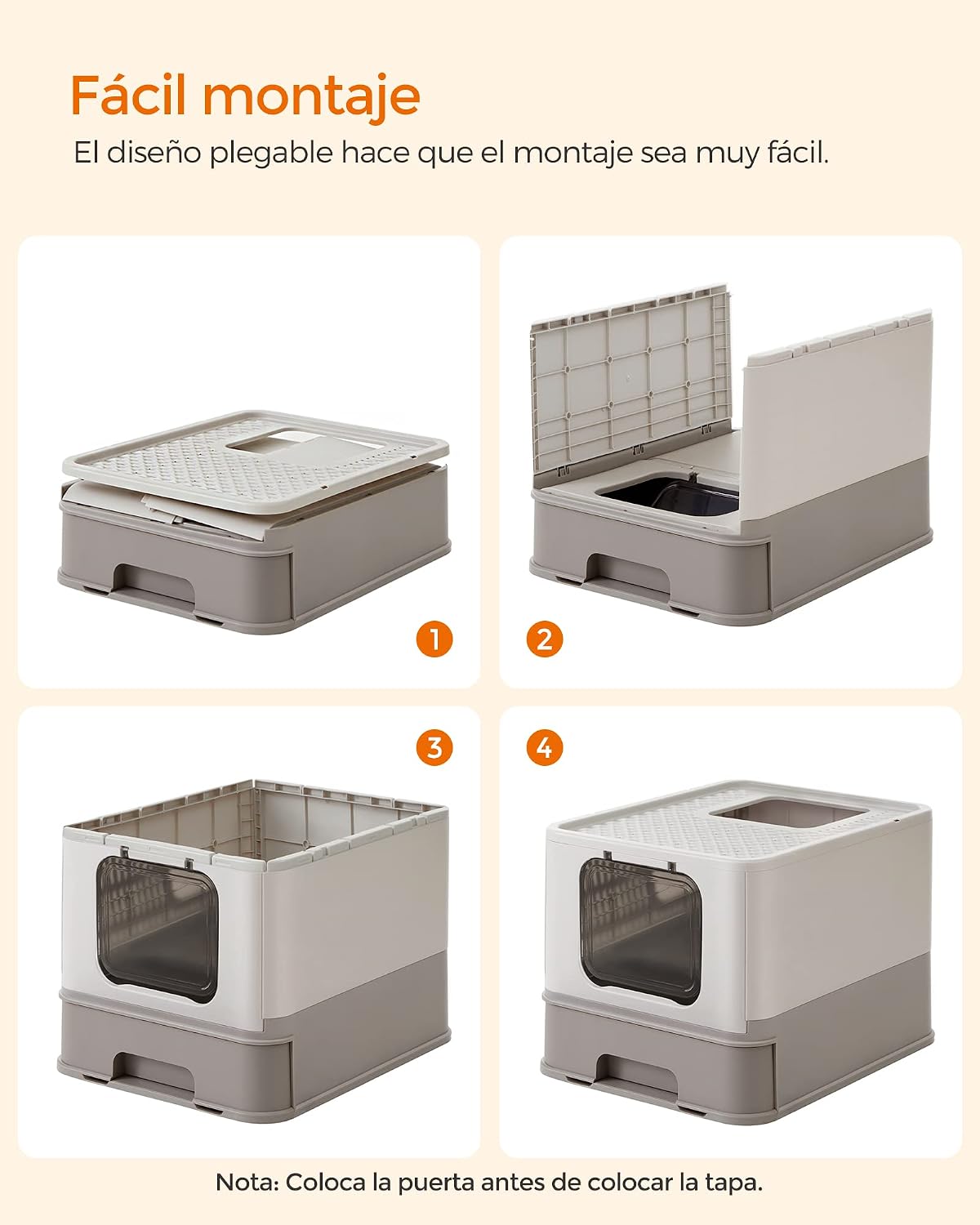 Thumbnail 5 de Feandrea Arenero para Gatos PPT001G01: caja de arena con bandeja deslizante y entrada versátil para gatos grandes