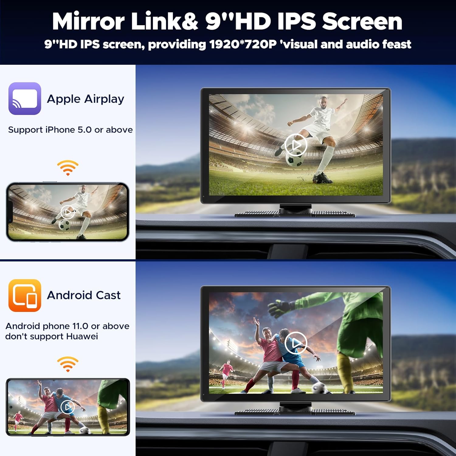 Thumbnail 6 de Volam 9" Wireless Carplay Screen with Dual Dash Cam and Backup Cam