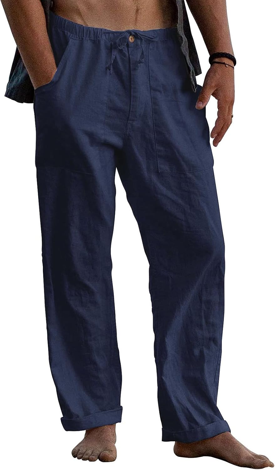 Detalle de Puimentiua Leinenhose Herren – Lockerer Sommerlook aus Baumwolle/Leinen-Mischung