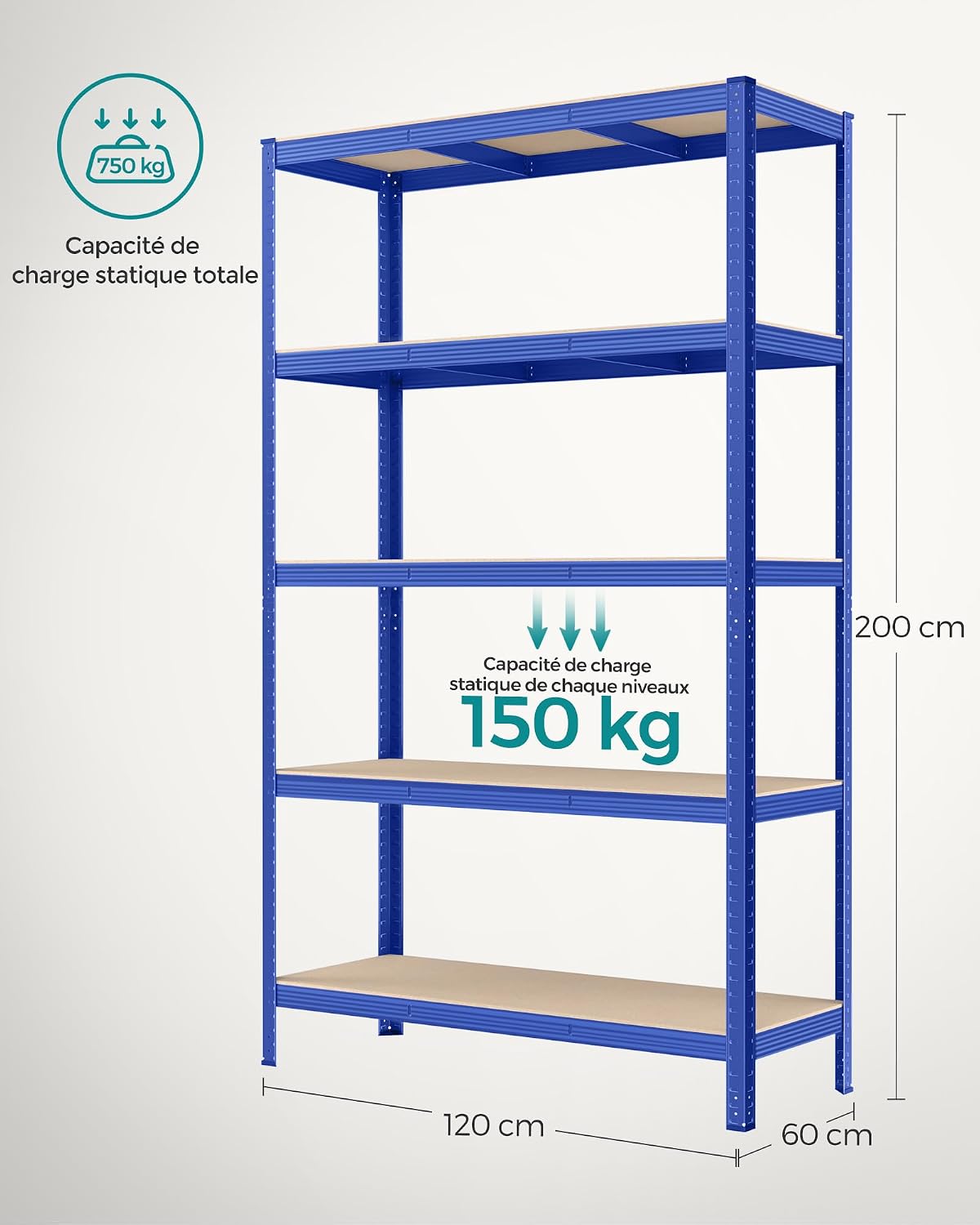 Detalle de SONGMICS GLR060Q01 rek voor zware spullen, 5 niveaus, verstelbaar en deelbaar