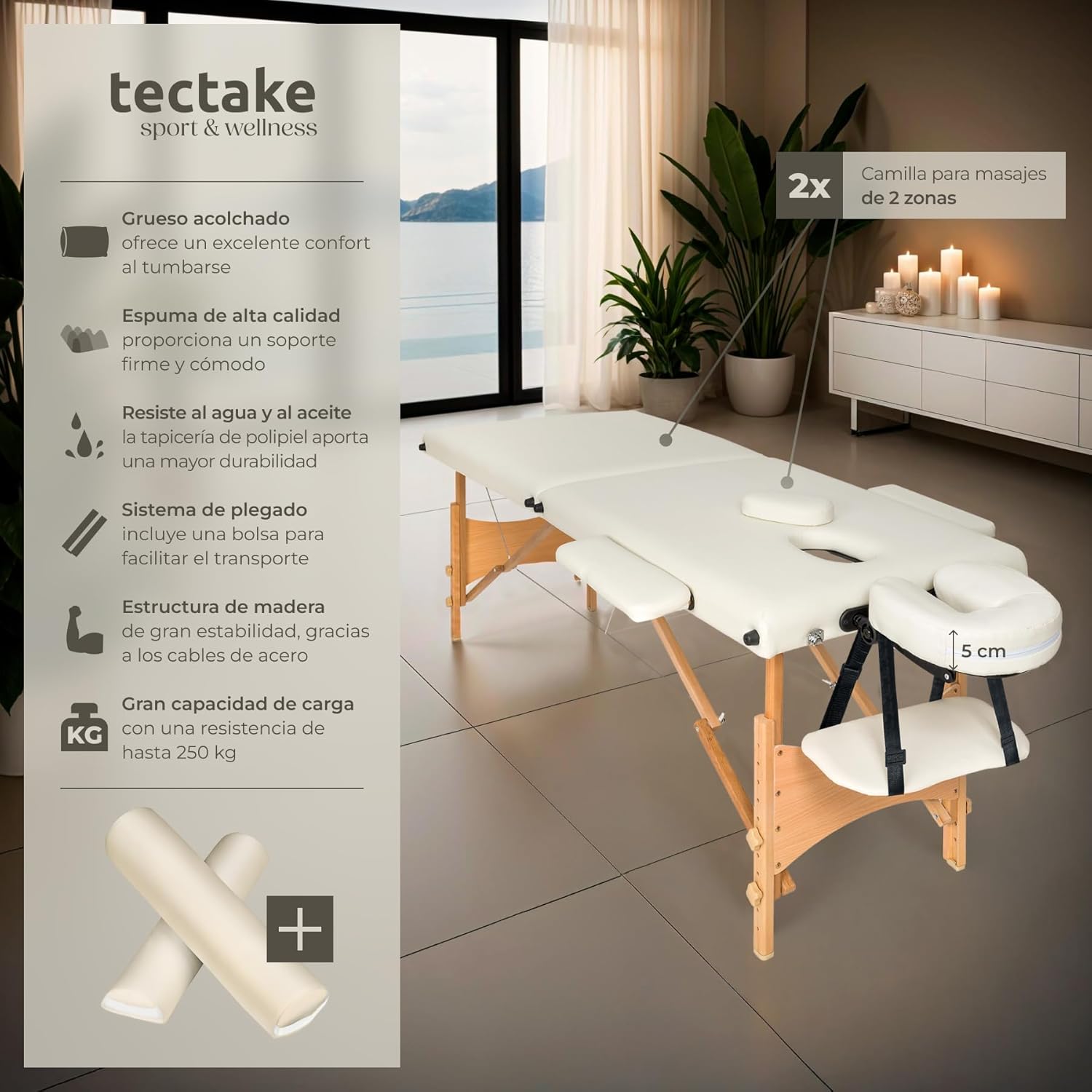 Detalle 2 de tectake Camilla Masaje Plegable de Madera