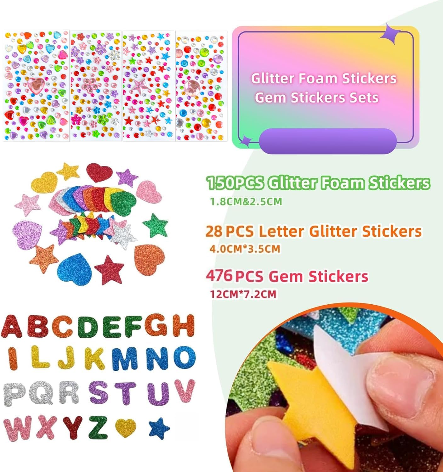 Thumbnail 1 de joonnair 476 Glitzersteine Selbstklebend – 4 Blätter mit 776 Teilen für Bastelprojekte