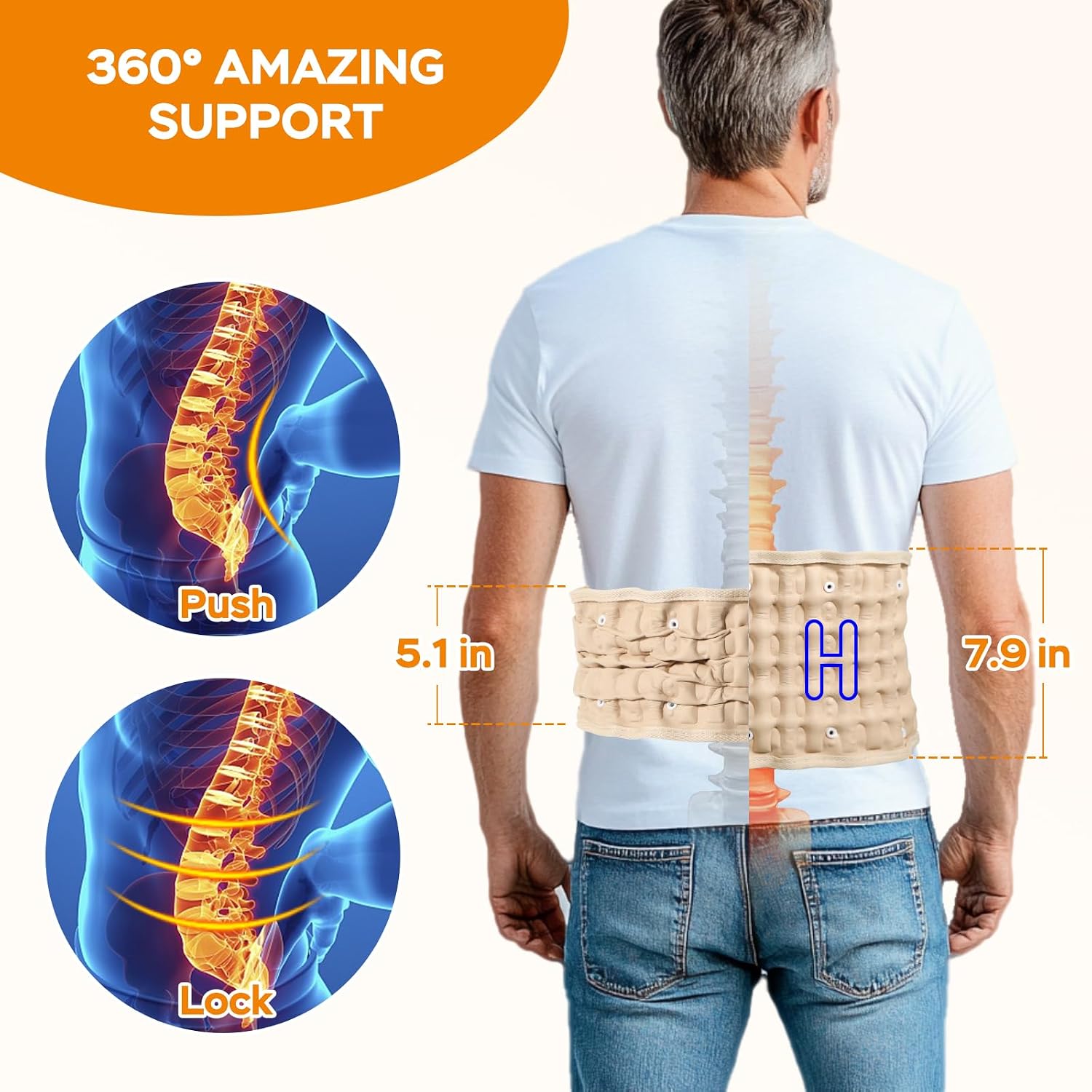 Detalle de GINEKOO DHB-001 Inflatable Lumbar Decompression Belt, Beige, Adjustable Fit
