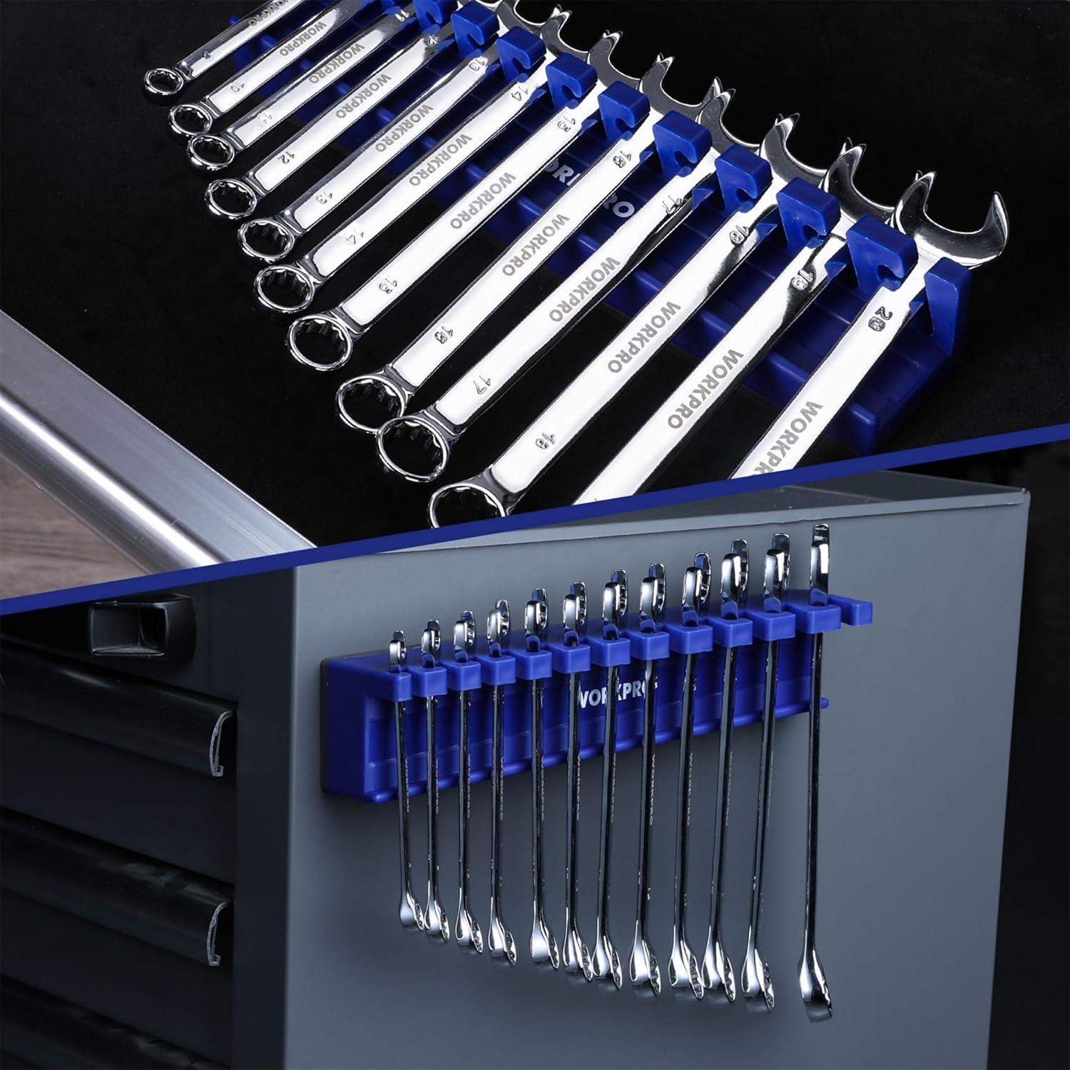 Thumbnail 6 de WORKPRO 12-Slot Magnetic Wrench Organizer Rack (9–20 mm)