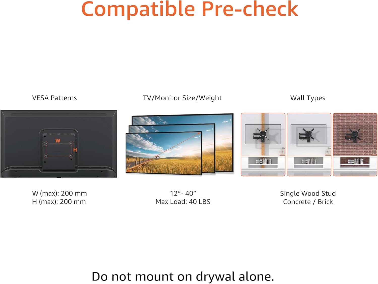 Thumbnail 1 de Support mural entièrement articulé Amazon Basics pour TV 12 à 40 pouces (VESA 200 x 200 mm) en noir