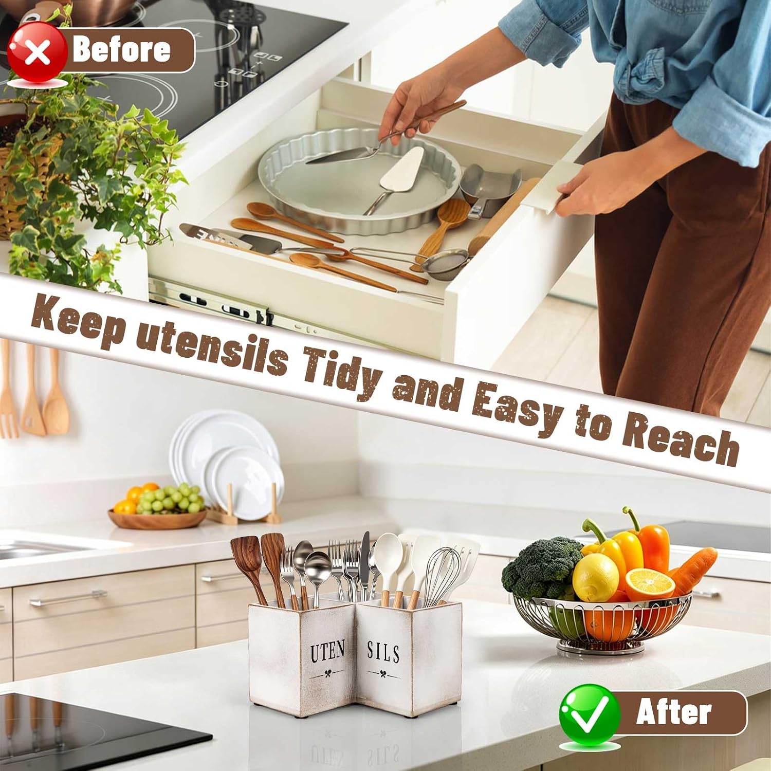 Detalle 2 de Natheeph Kitchen Utensil Holder, 3-Compartment