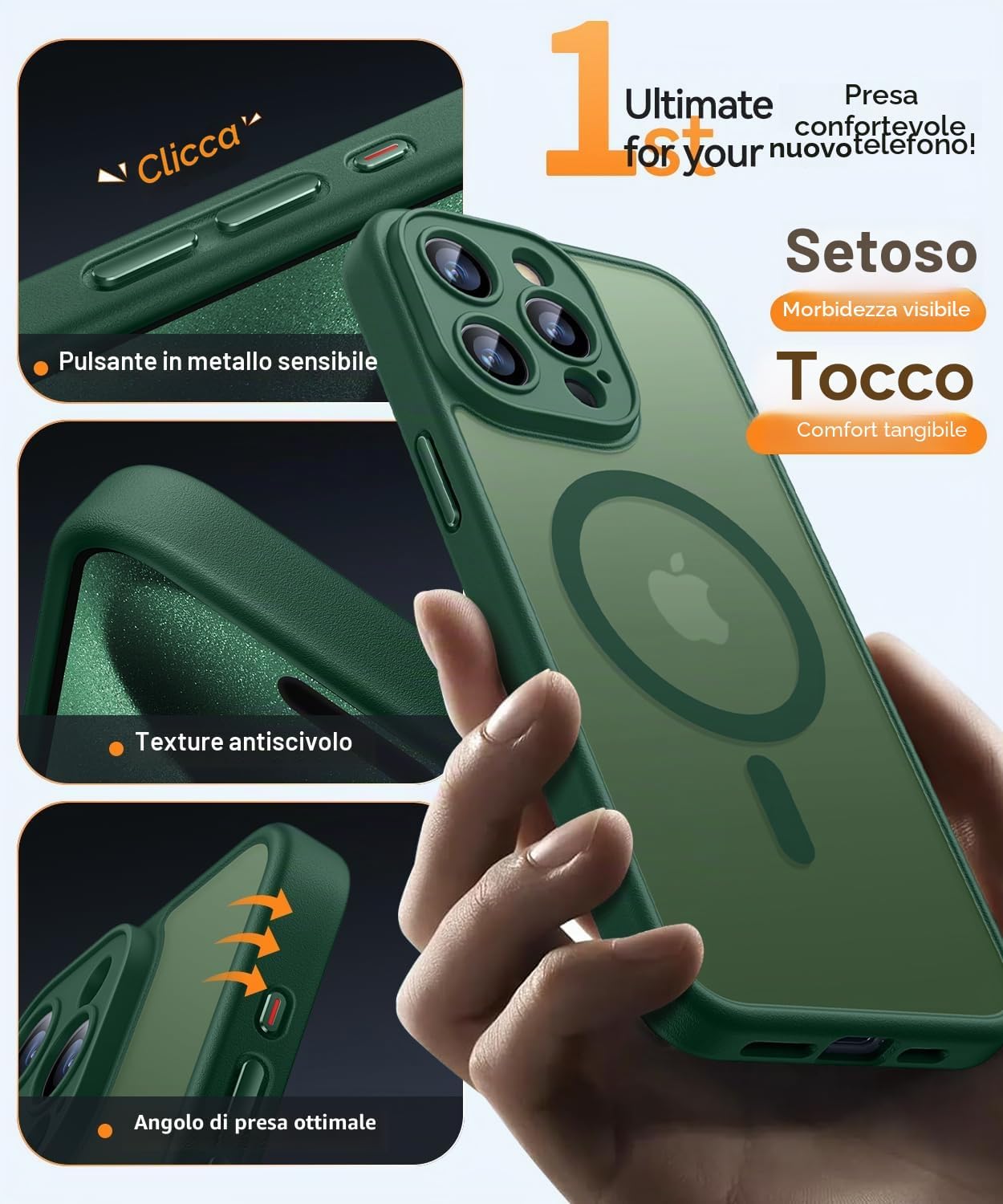 Detalle de CANSHN Cover magnetica per iPhone 15 Pro: protezione completa della fotocamera e stile opaco