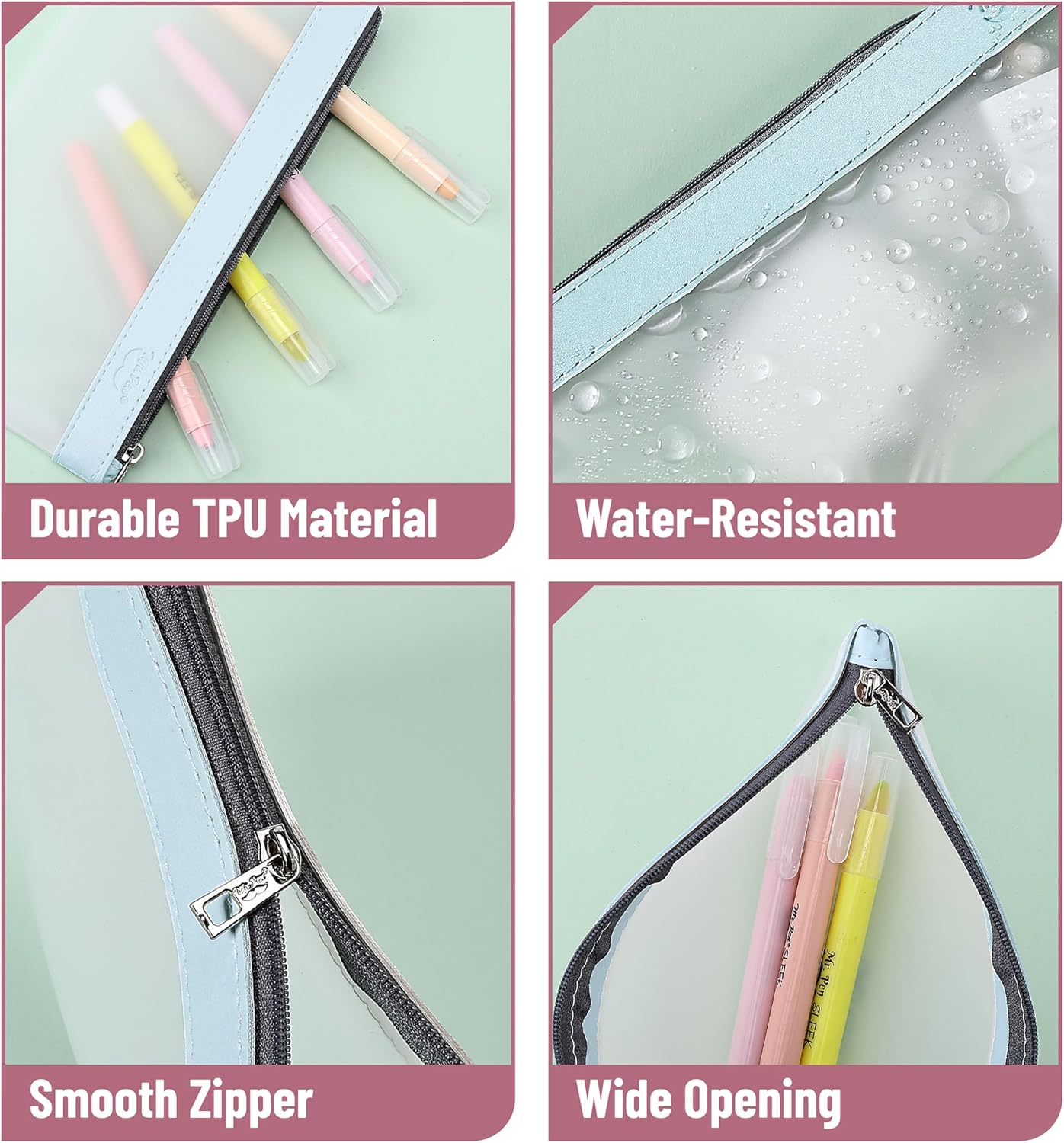 Detalle 1 de Mr. Pen QWHH003M344VC Clear Pencil Pouches, 3-Pack, Medium TPU