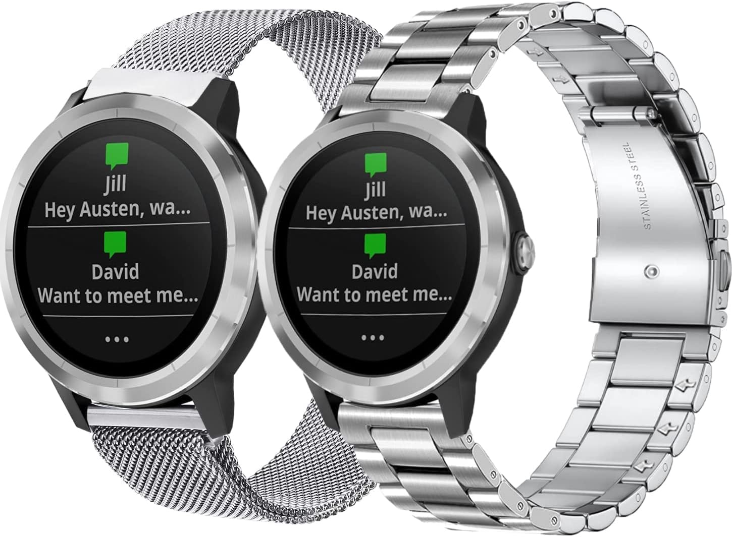 Detalle de Metal Strap for Garmin and More: 22mm Stainless Steel Bands (Vivoactive 4, Venu, Forerunner, Ticwatch, Fossil) – Silver