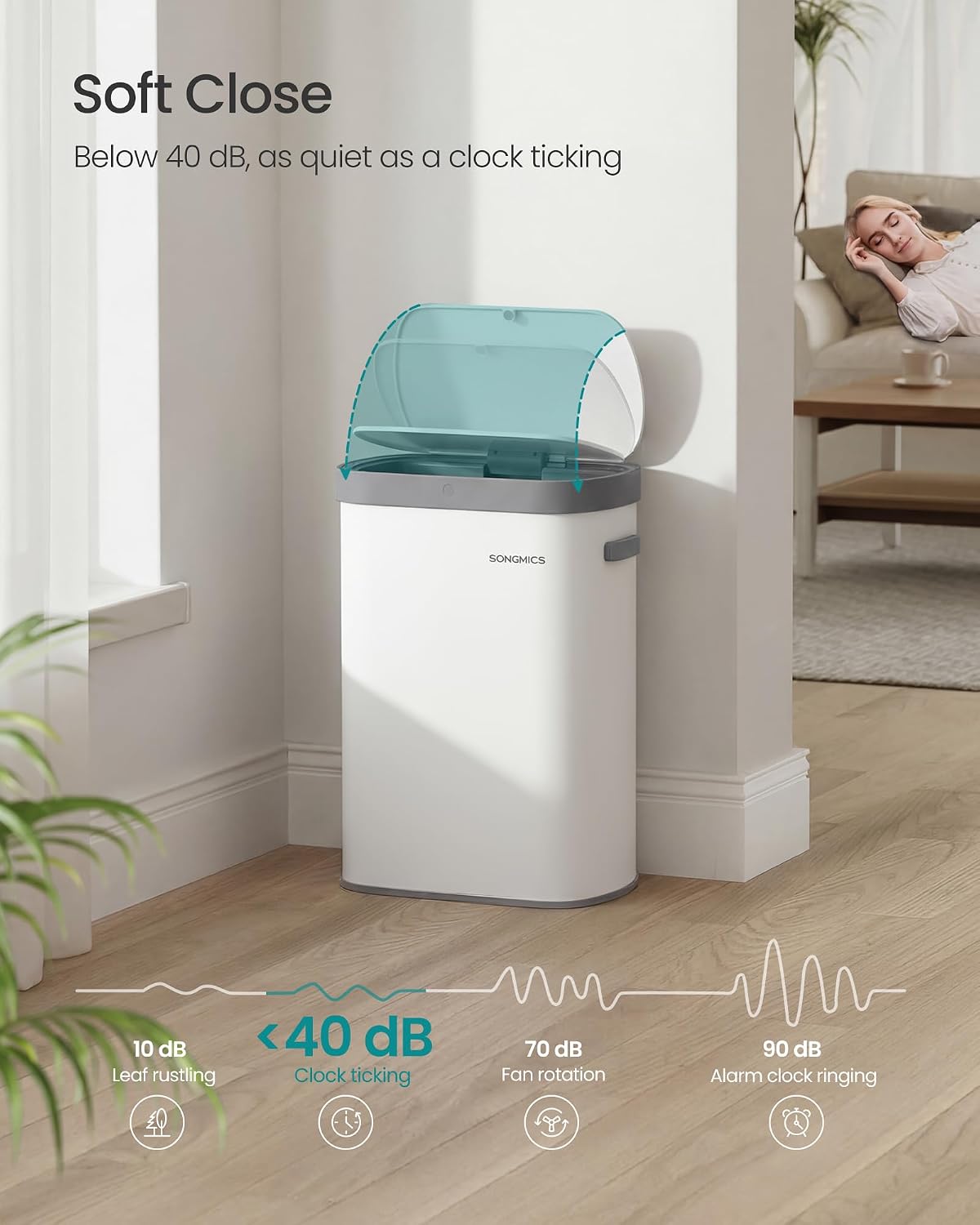 Thumbnail 3 de SONGMICS Motion Sensor Kitchen Bin 50 L (LTB640WZ02) – Wave or Touch Open, Soft Close Lid