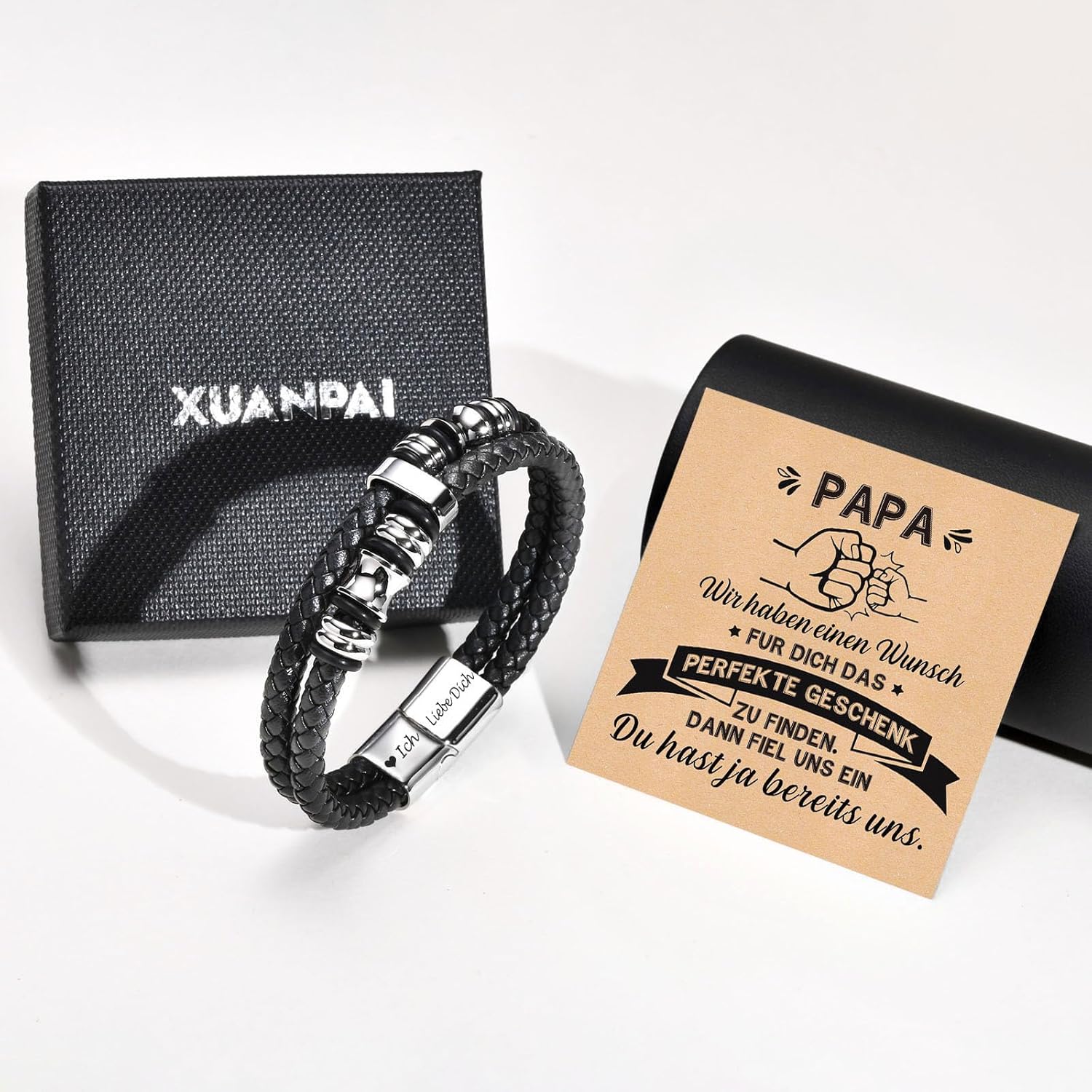 Thumbnail 3 de Herren Lederarmband mit Gravur „Ich Liebe Dich“ – Armband für den Sohn als Geschenk für Papa