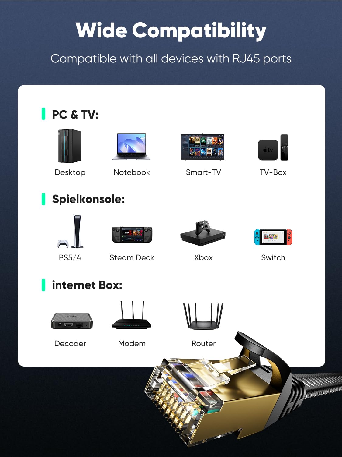 Thumbnail 5 de VOIETOLT Cat 8 flaches LAN-Kabel (S/FTP, RJ45) – 40 Gbps/2.000 MHz, 1 m