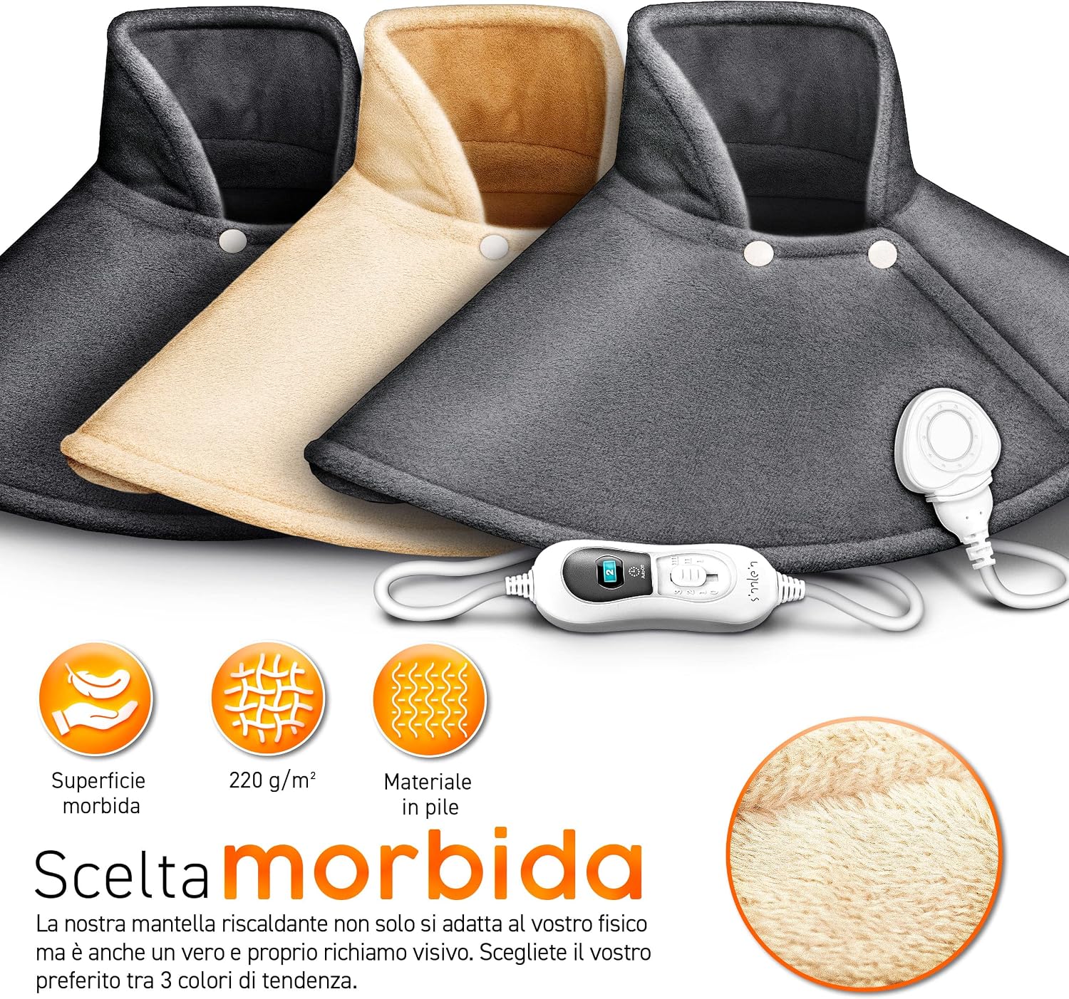 Detalle 2 de sinnlein Termoforo Elettrico per Cervicale e Spalle – Cuscinetto Riscaldante 100W con 3 Impostazioni