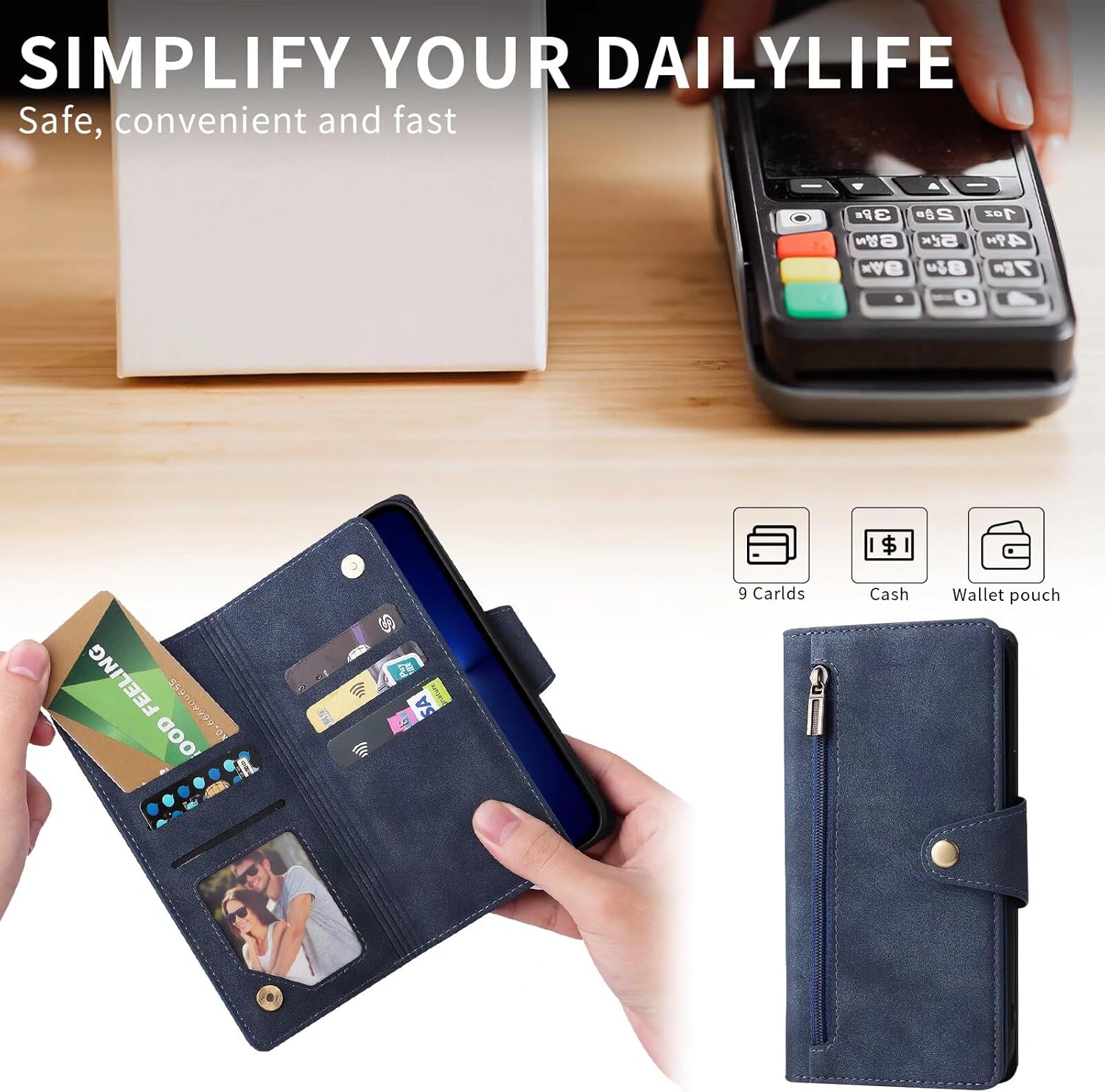 Thumbnail 4 de Jeelar ESONG Geldbörsen Handyhülle für Samsung Galaxy S25 FE – Blau