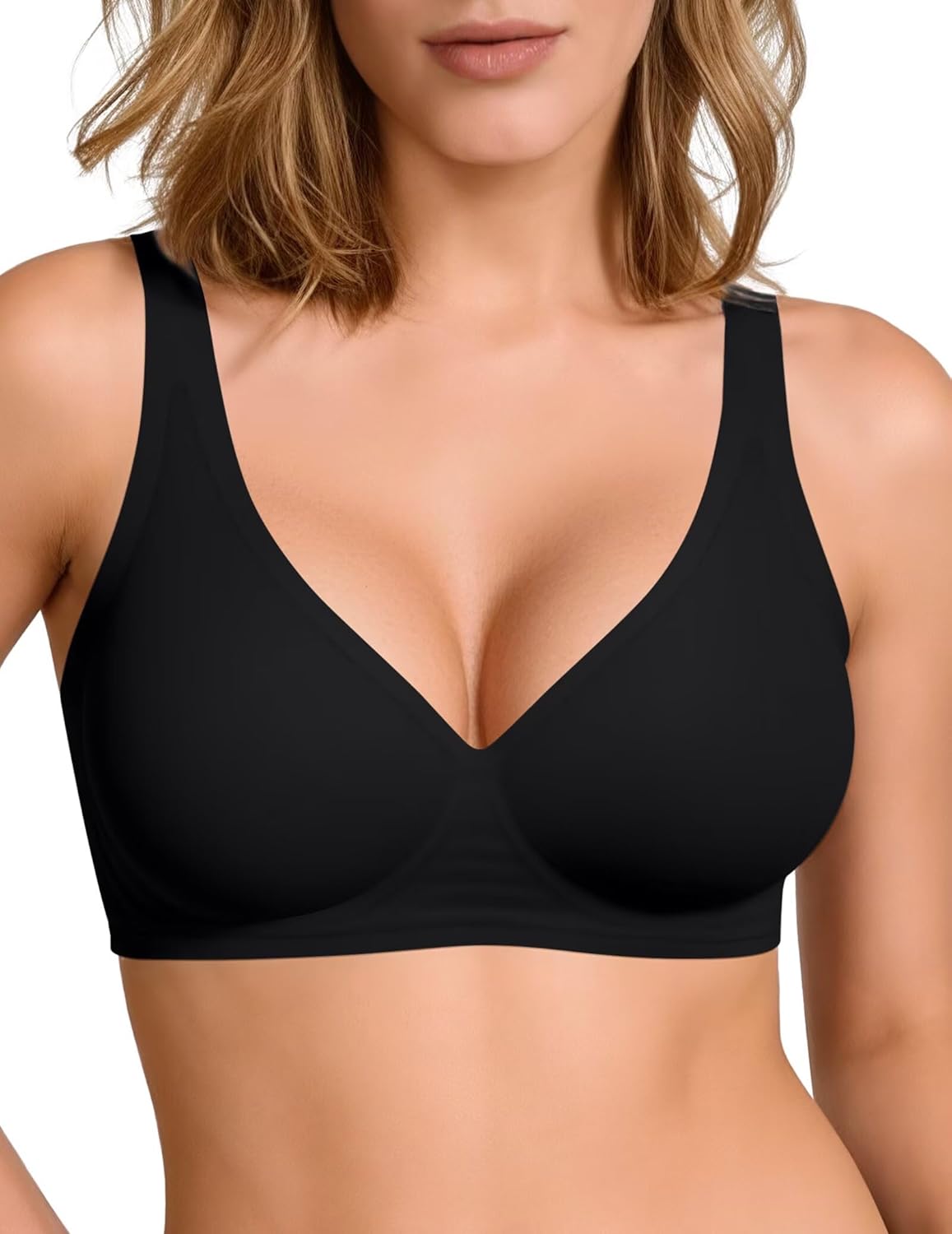 Detalle de Vertvie Jelly Wireless Push Up Plunge Seamless T-Shirt Bra (No Underwire, Full Coverage)