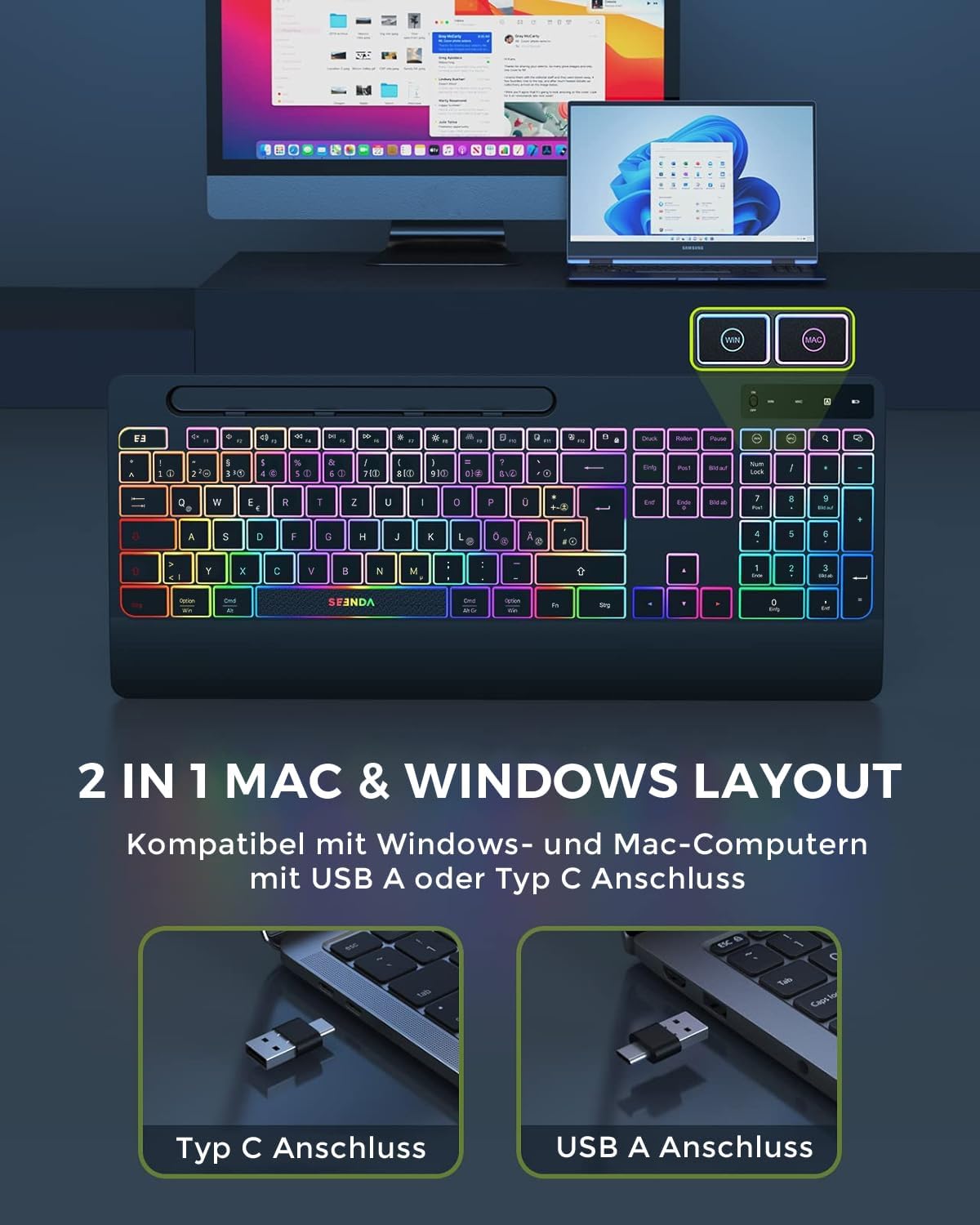 Thumbnail 4 de seenda JPX006 kabelloses Tastatur-Maus-Set 3 DPI