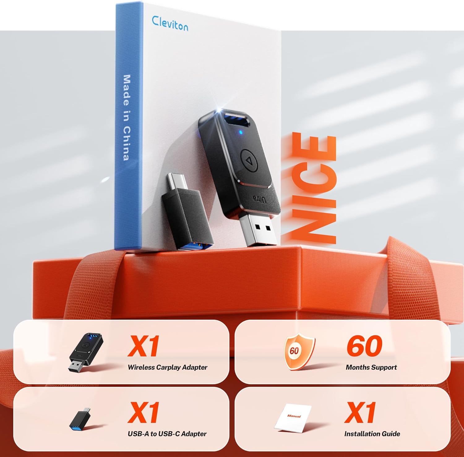 Thumbnail 4 de Cleviton Wireless CarPlay Adapter (UK) – Plug & Play, Wi‑Fi 6 / Bluetooth 5.3, mini dongle for iPhone