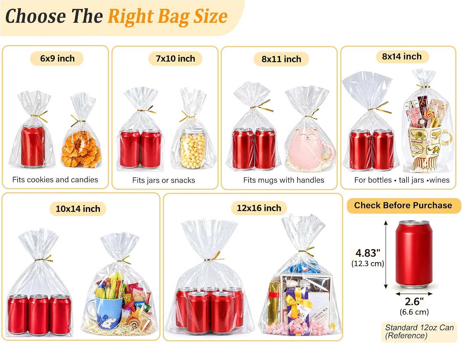Detalle de PigPotParty 8 x 11-Inch Clear Cellophane Gift Bags, Gusseted, 50-Pack