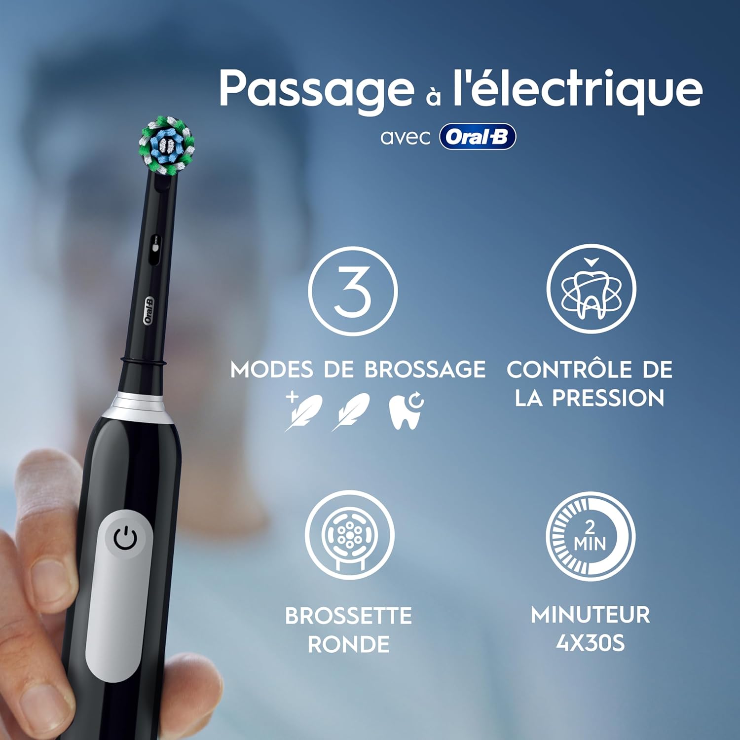 Detalle 2 de Oral-B Brosse à Dents Électrique Pro 1 Noire avec Brossette de Rechange – 3 Modes et Minuteur