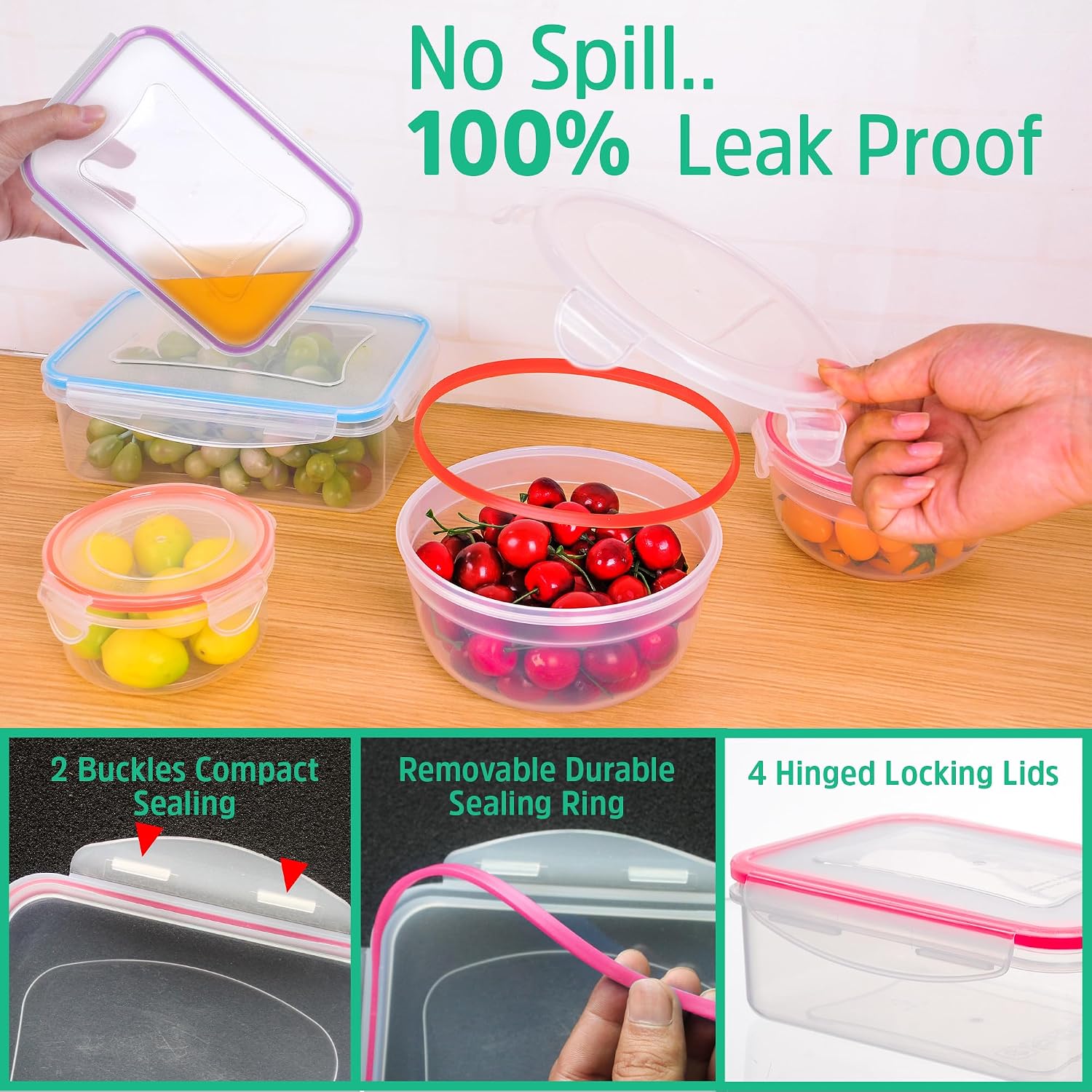 Thumbnail 3 de RockBerry 46 PCS Food Storage Containers Set (23 stackable airtight boxes with 23 lids)
