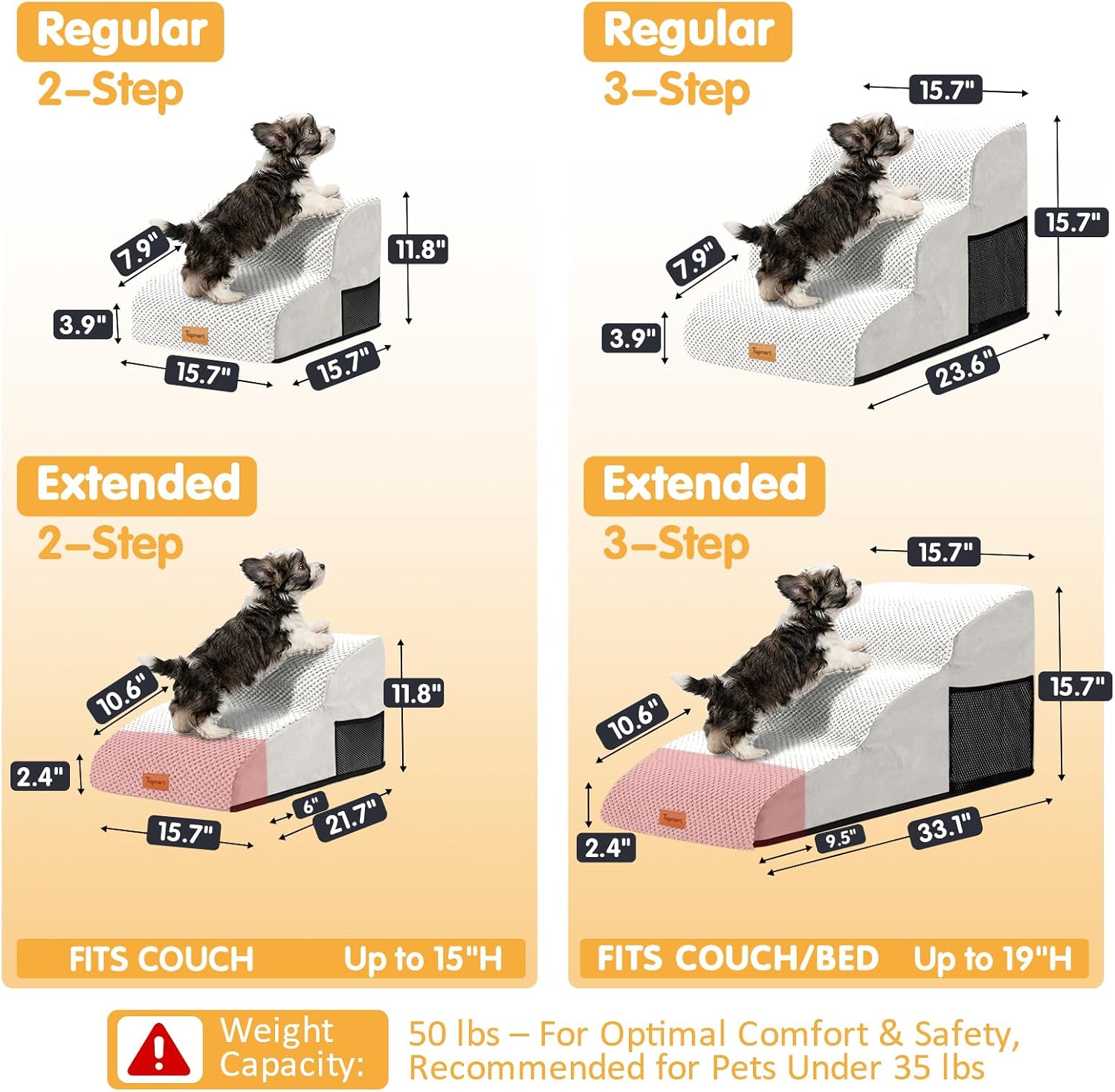 Detalle 2 de Topmart Foam Dog Stairs, 2 Tiers
