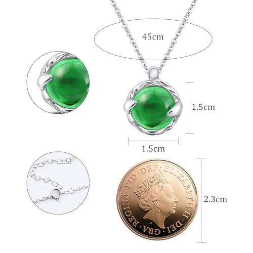 Detalle 2 de Weviway Circle Emerald Necklace: Green Gemstone Pendant in Silver – Handmade UK Gift