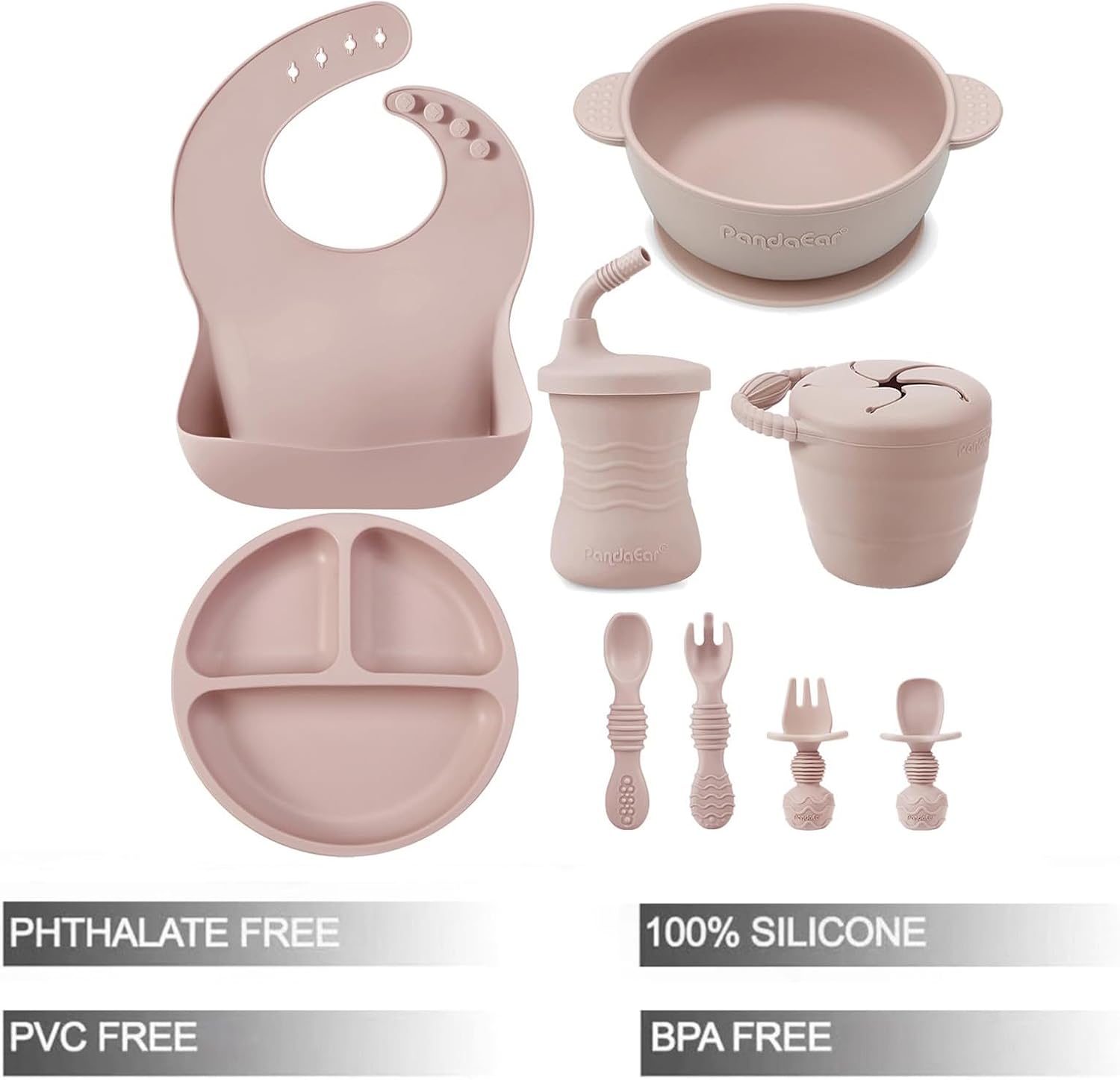 Thumbnail 1 de PandaEar Baby Feeding Set siliconen babyservies, 9-delig met zuigbord en kom