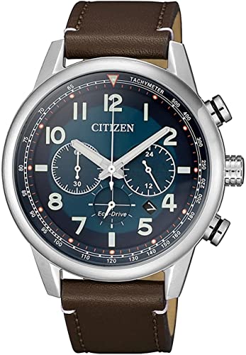 Detalle 2 de Citizen Reloj cronógrafo Eco-Drive para hombre, 43 mm, esfera azul y correa de piel