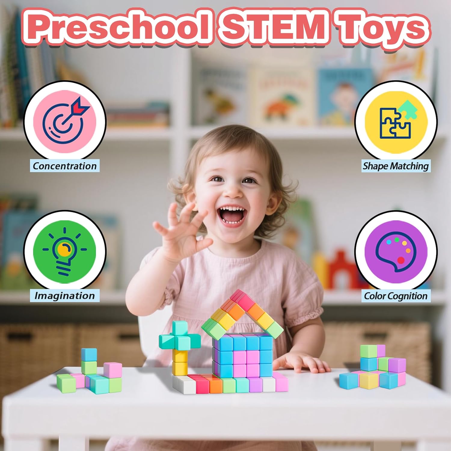 Detalle 2 de 100-Piece Magnetic Cubes Building Set for Kids (Ages 3–8) — STEM Magnetic Blocks for Toddlers & Preschoolers