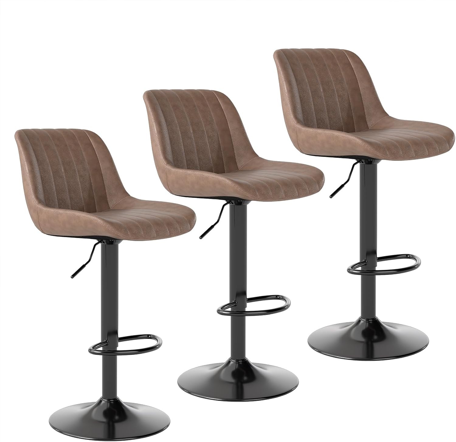 Thumbnail 6 de Youhauchair Adjustable Faux Leather Bar Stools, Set of 3, Light Brown
