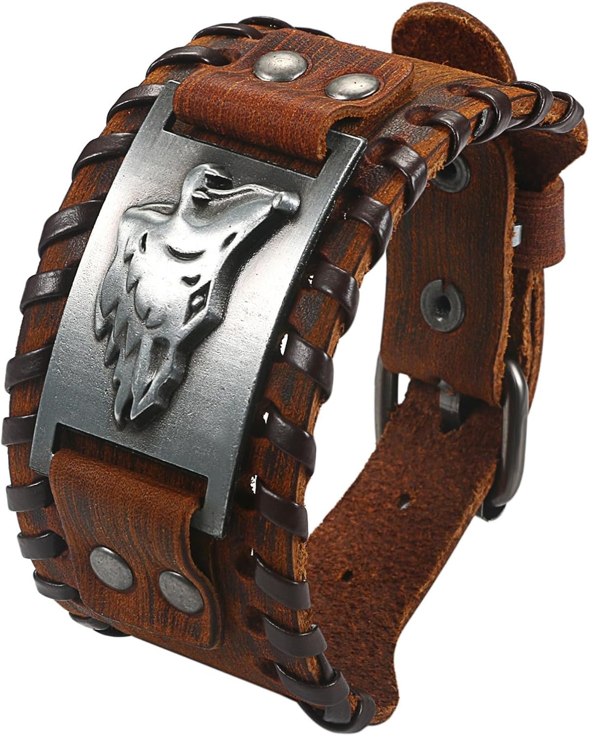 Detalle de Cupimatch Herren Leder Armband Breites Wickelarmband Geflochten – Verstellbar, Braun/Schwarz