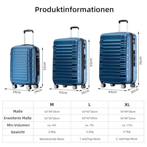 Thumbnail 6 de BEIBYE Reisekoffer 2088 Hartschalekoffer – robuster ABS-Koffer, 45 L, erweiterbar, 4-Rollen