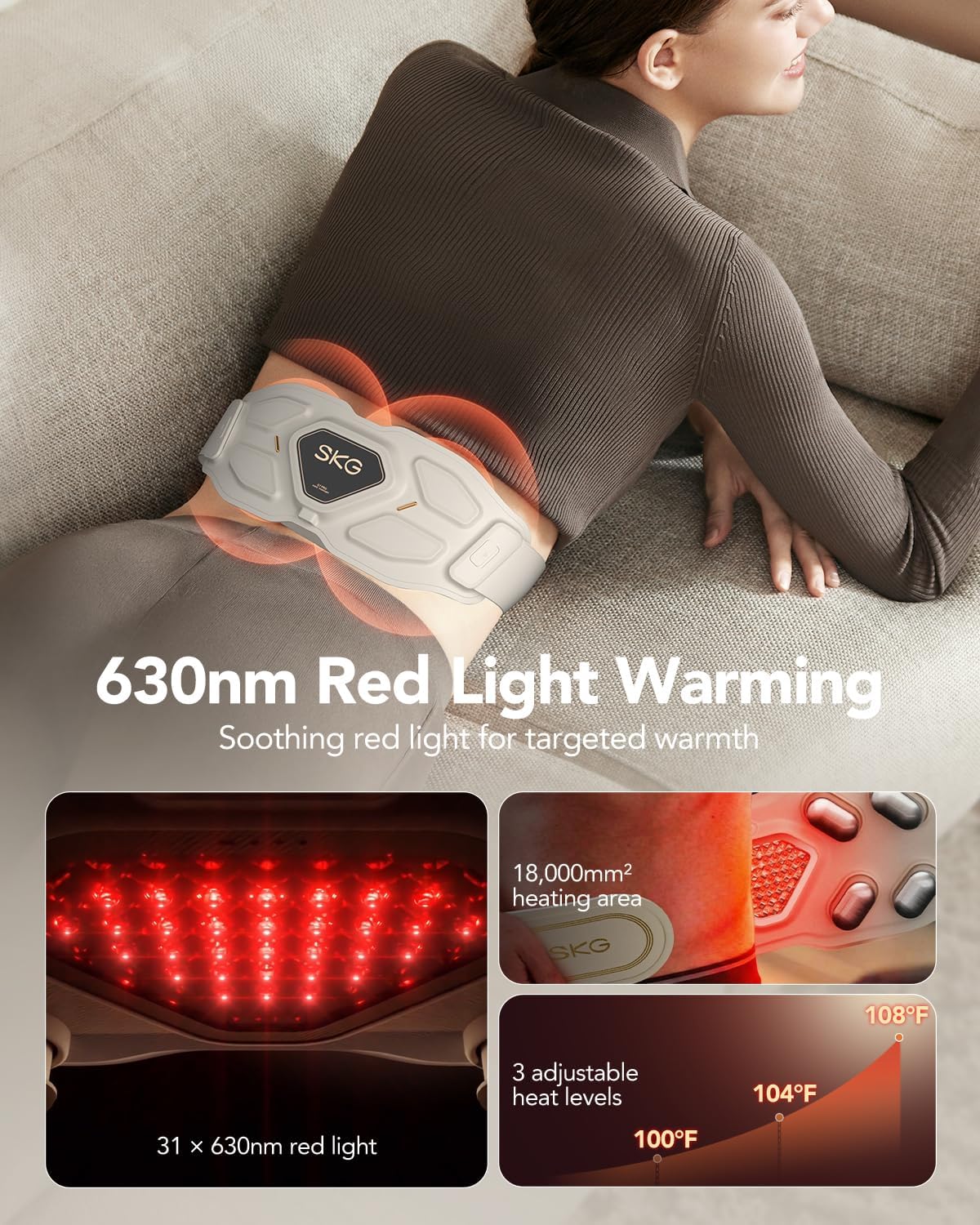 Detalle de SKG Lower Back Massager adjustable cordless heating pad